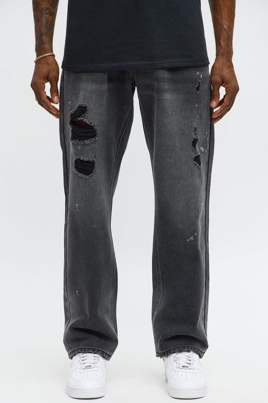 Straight Nocturnal Edge Distressed Jeans - Black Wash