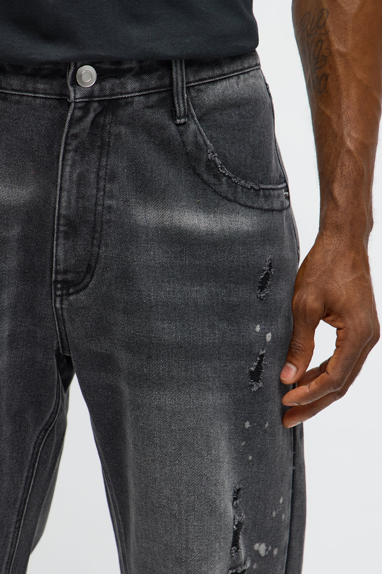 Straight Nocturnal Edge Distressed Jeans - Black Wash