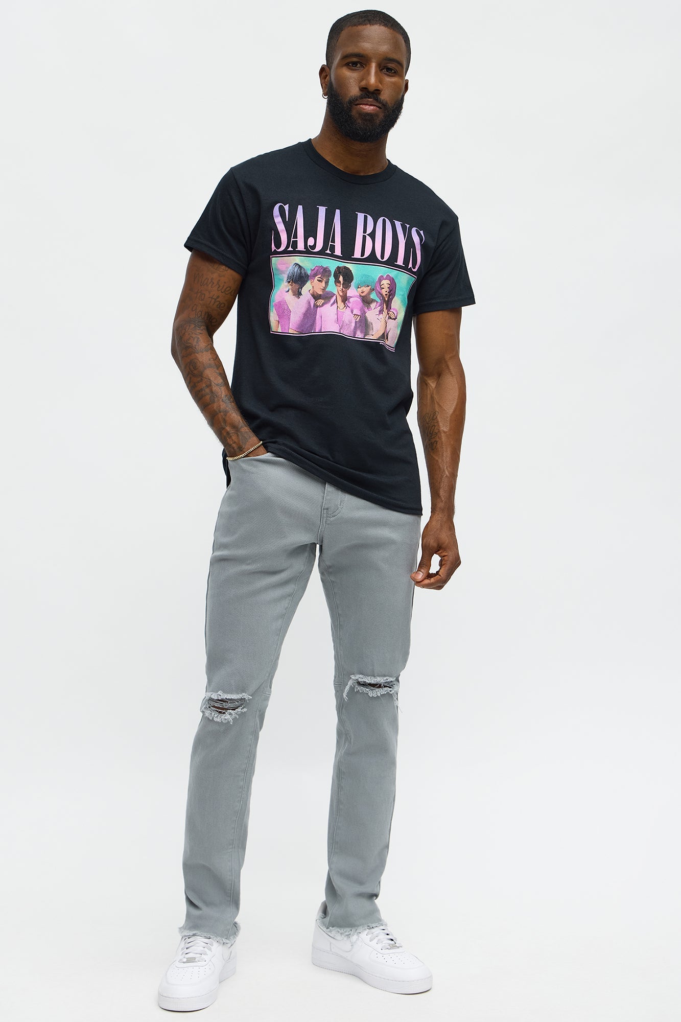 Stacked Skinny Staying Busy Distressed Pant - Grey