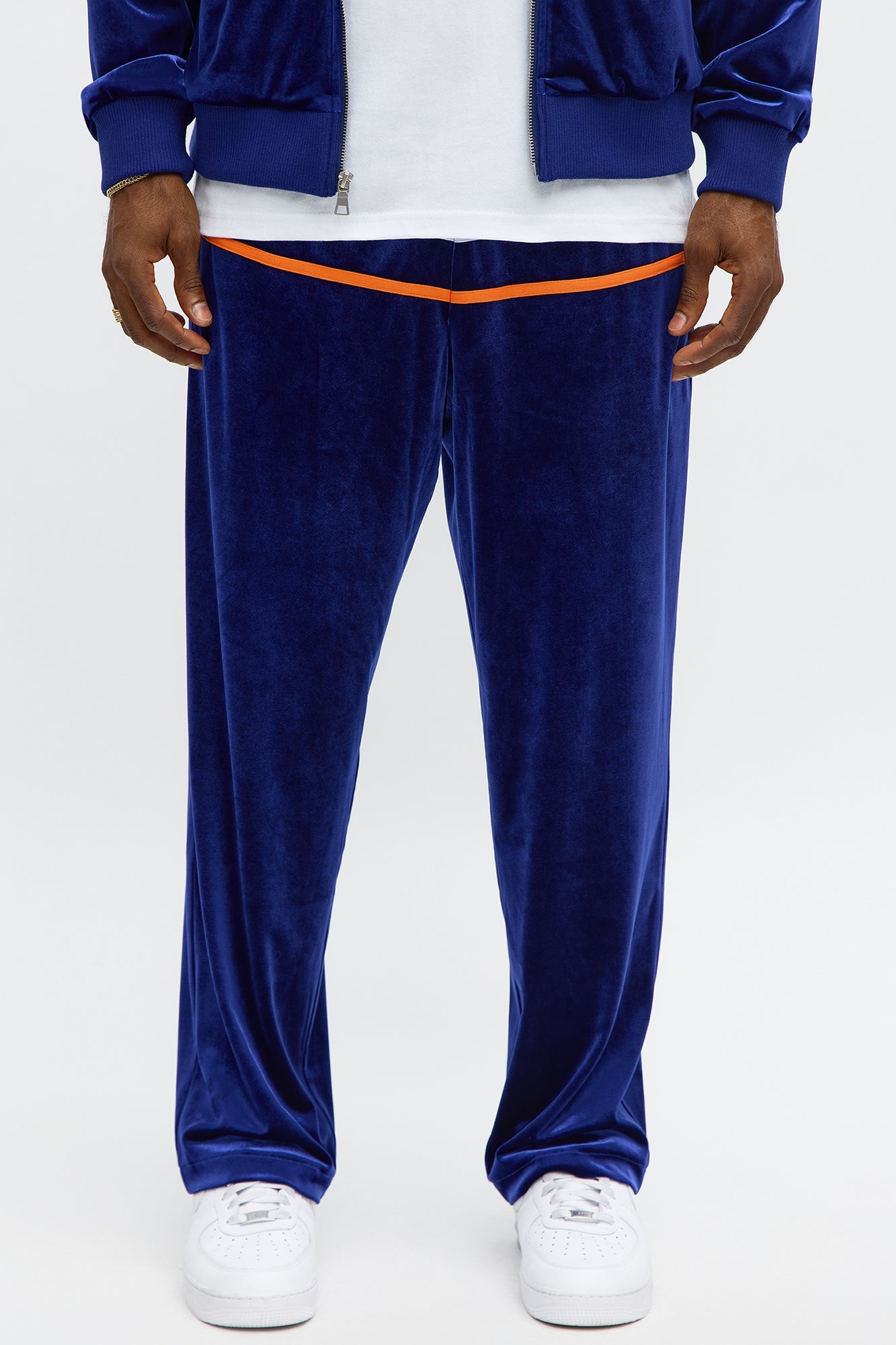 Velour Piped Courtside Straight Track Pant - Navy