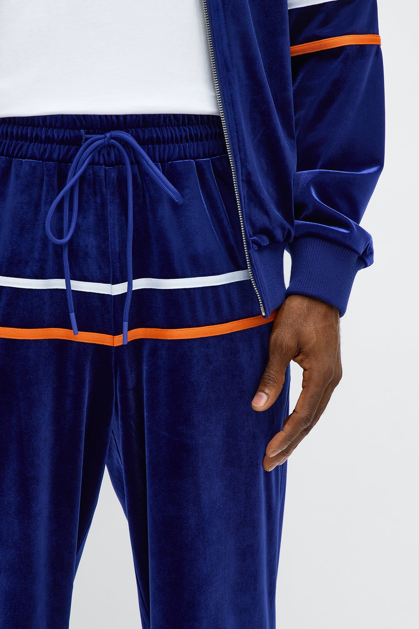 Velour Piped Courtside Straight Track Pant - Navy