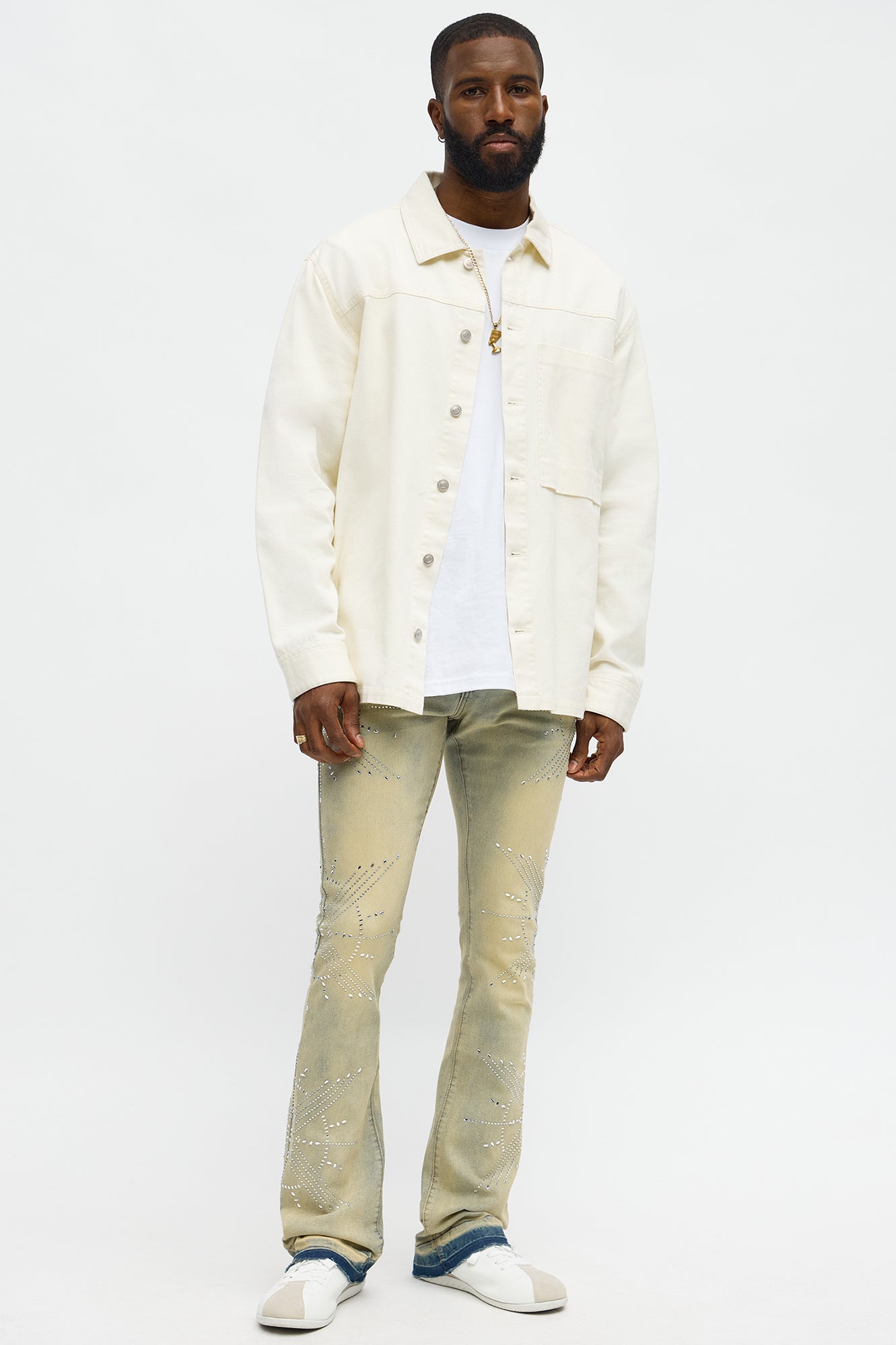 Stacked Skinny Flare Within Star Jeweled Jean - Vintage Wash