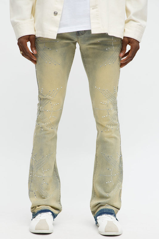 Stacked Skinny Flare Within Star Jeweled Jean - Vintage Wash