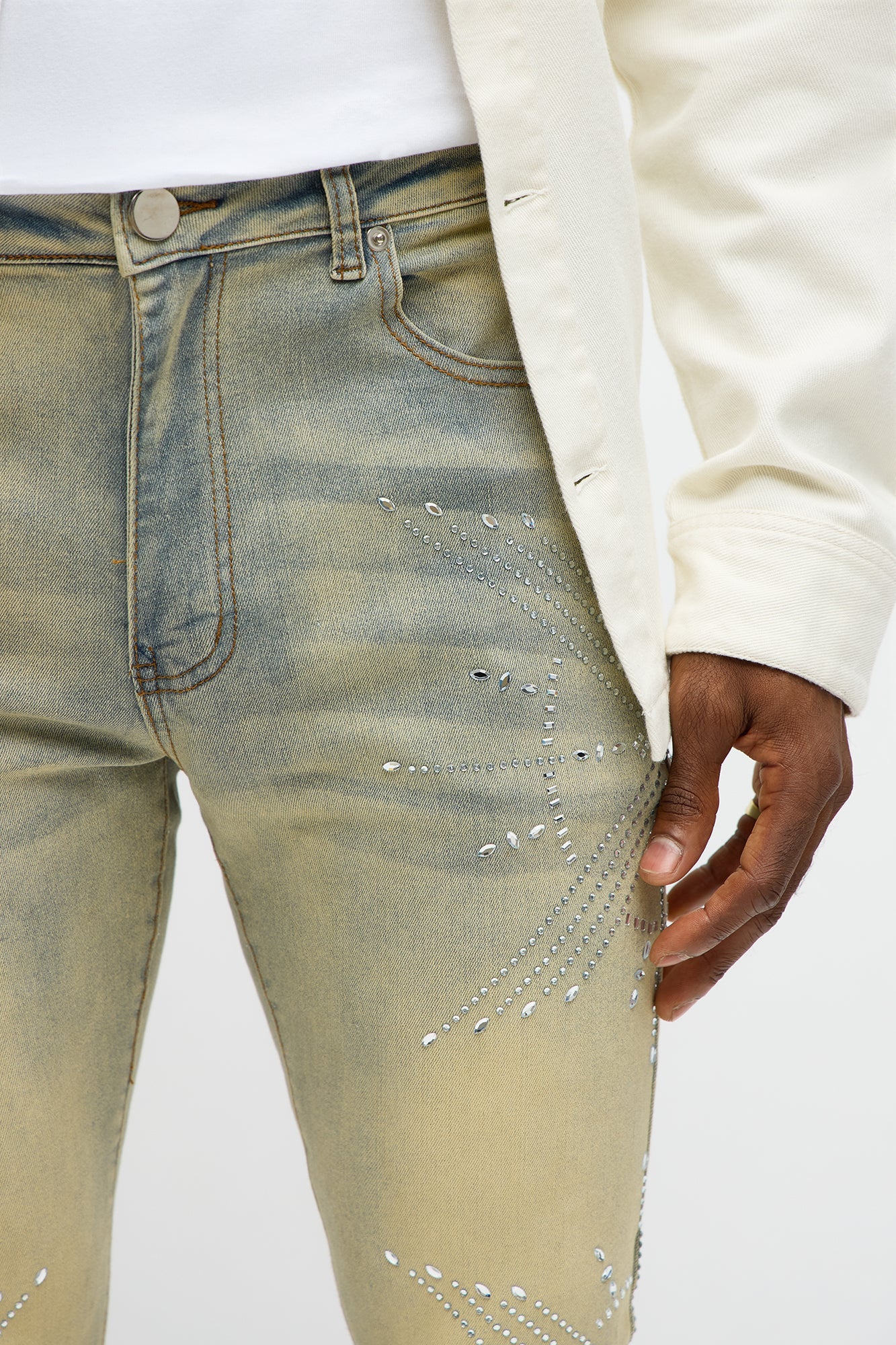 Stacked Skinny Flare Within Star Jeweled Jean - Vintage Wash