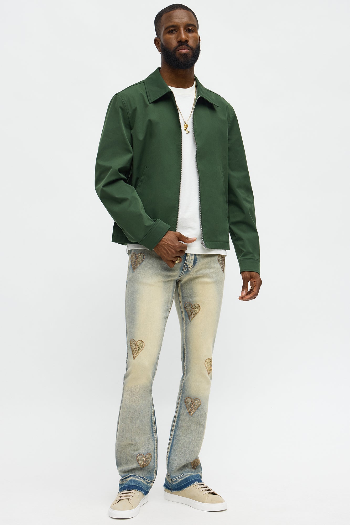 Stacked Skinny Flare Heartbroken Jeweled Jean - Light Wash