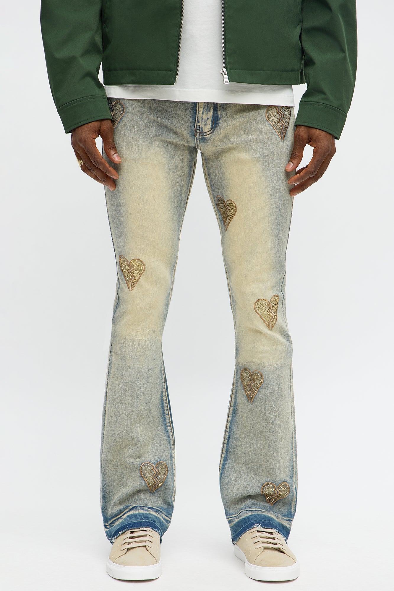 Stacked Skinny Flare Heartbroken Jeweled Jean - Light Wash