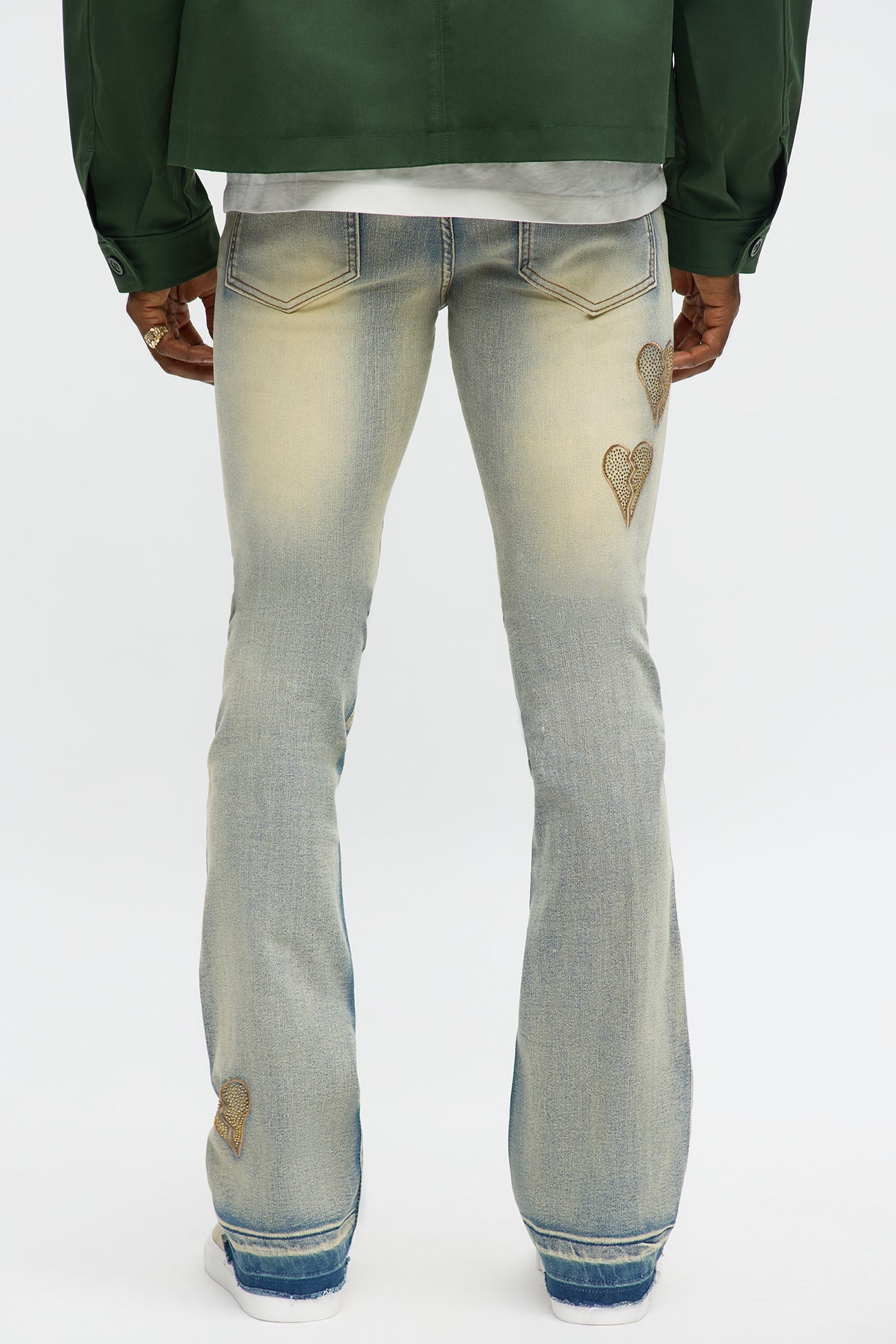 Stacked Skinny Flare Heartbroken Jeweled Jean - Light Wash