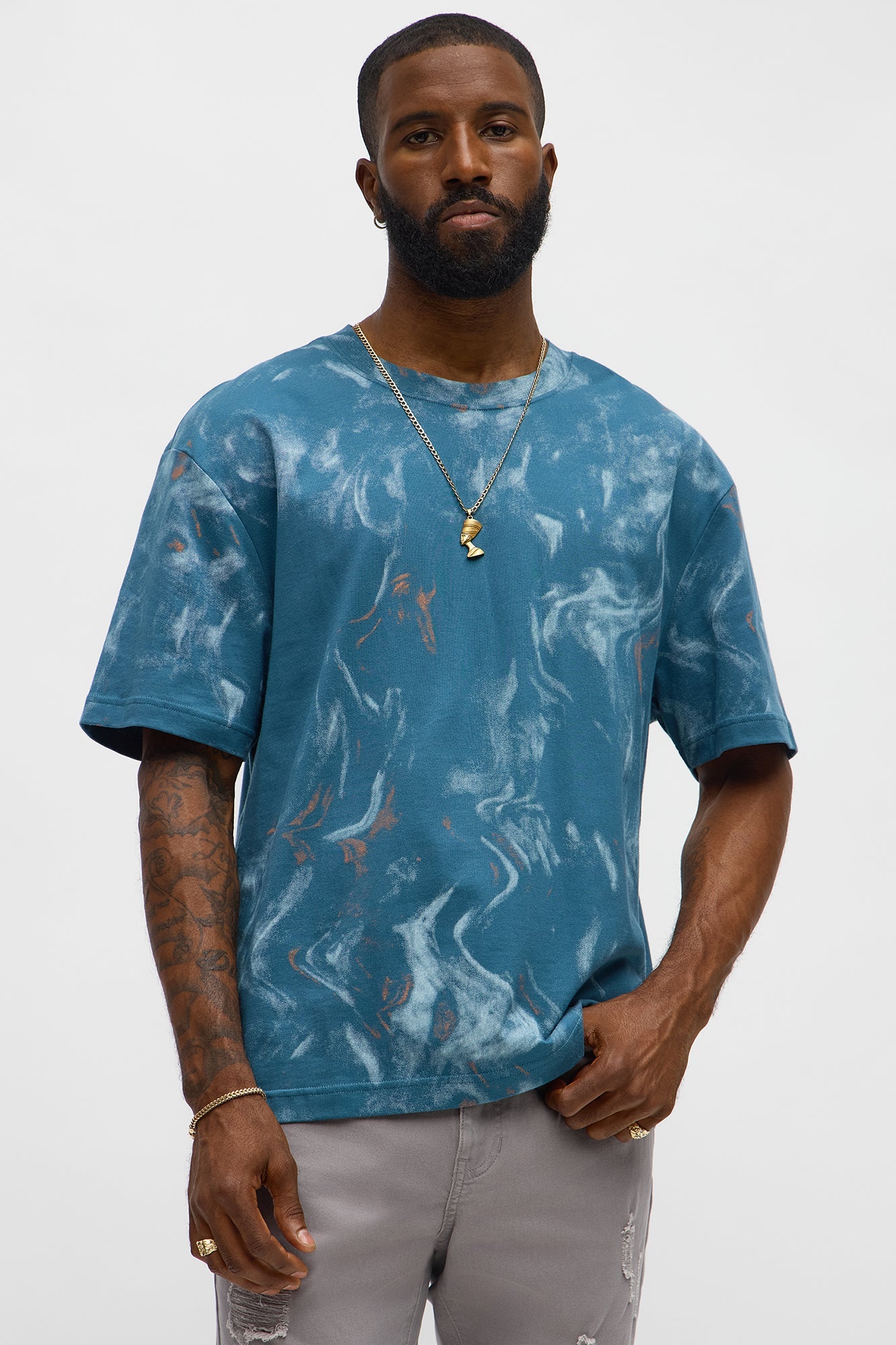 Marble Print Relaxed Tee - Blue/combo