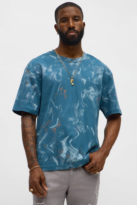 Marble Print Relaxed Tee - Blue/combo