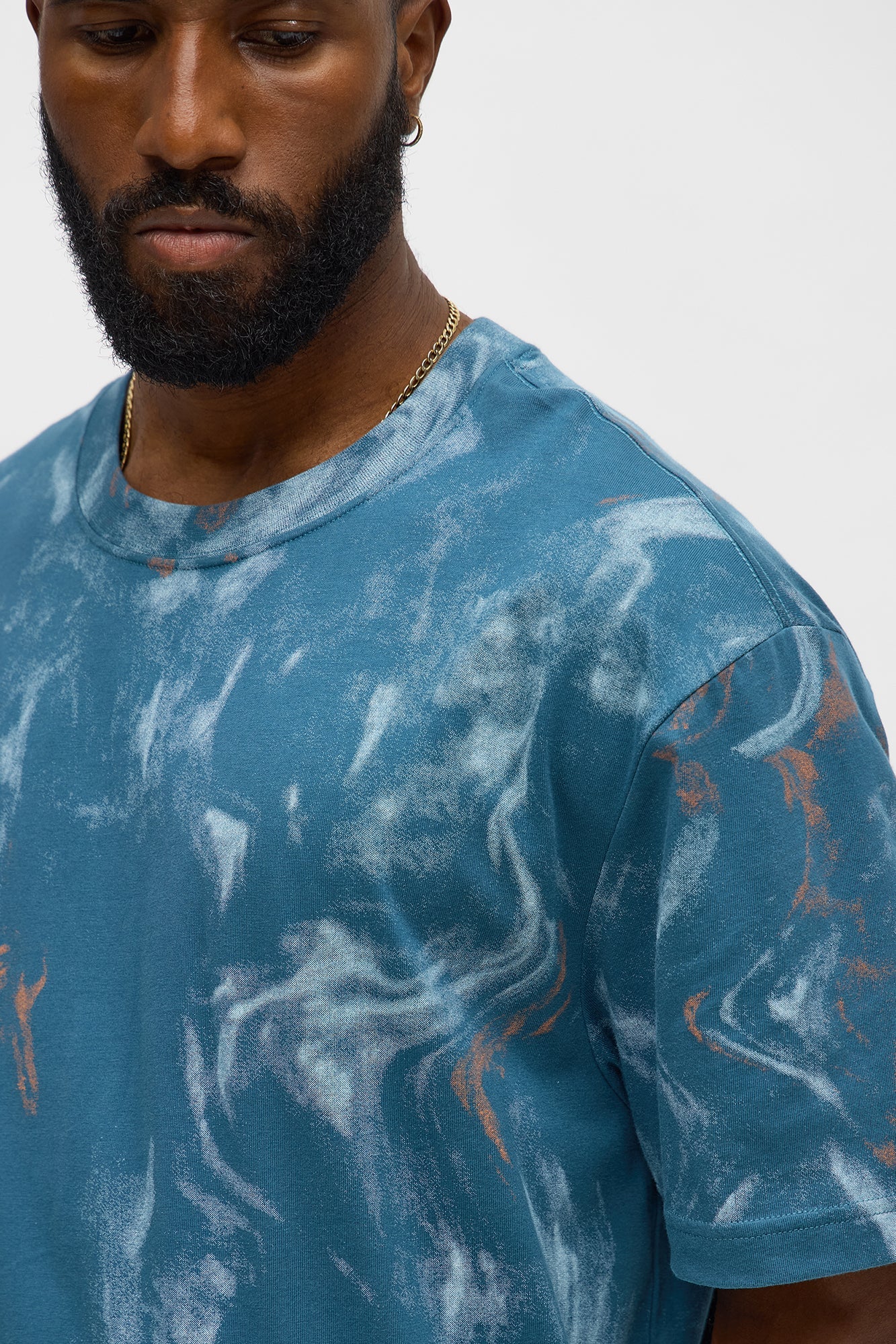Marble Print Relaxed Tee - Blue/combo