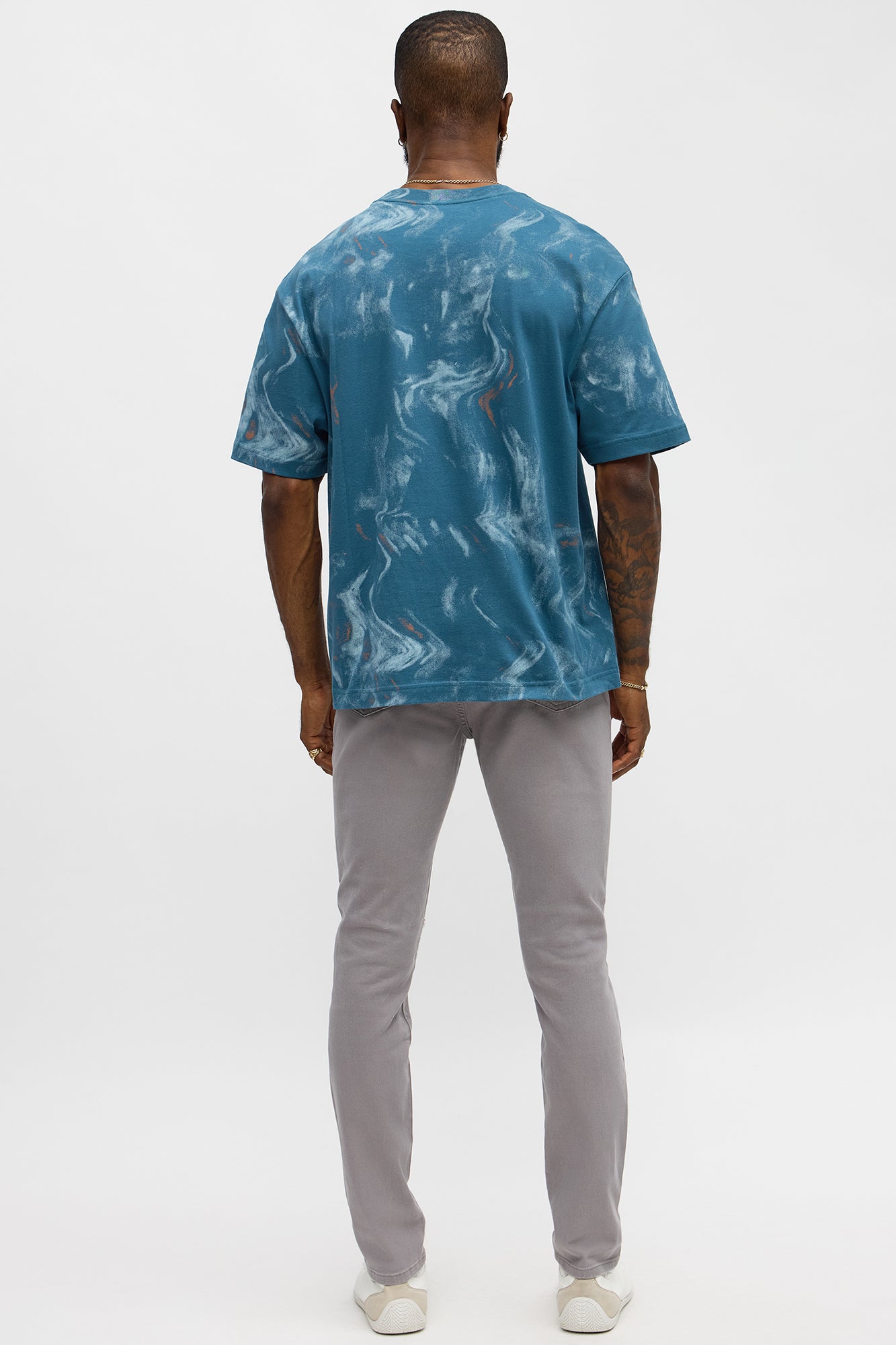 Marble Print Relaxed Tee - Blue/combo