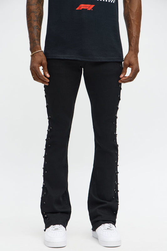 Stacked Skinny Flare By My Side Studded Jean - Black