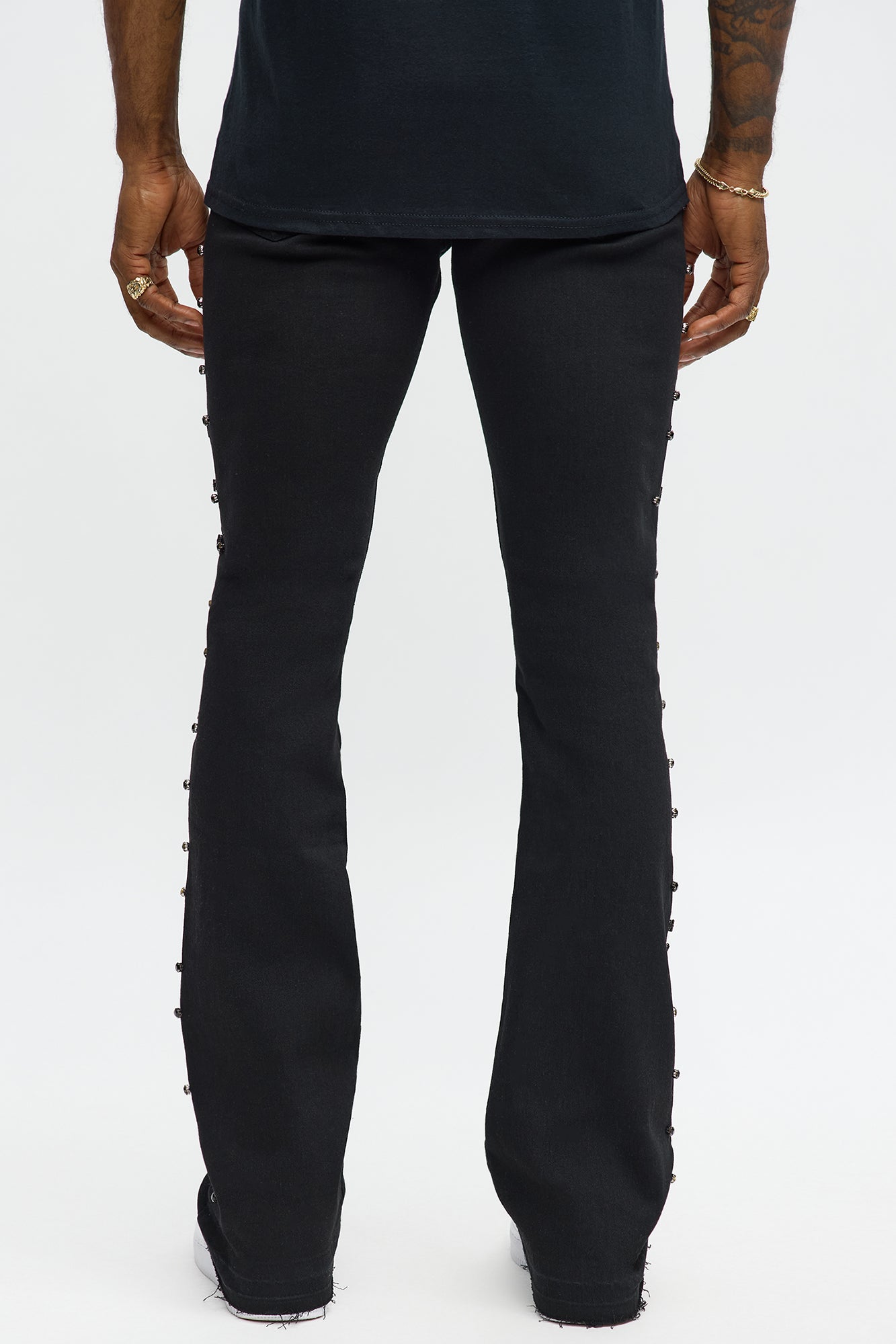 Stacked Skinny Flare By My Side Studded Jean - Black