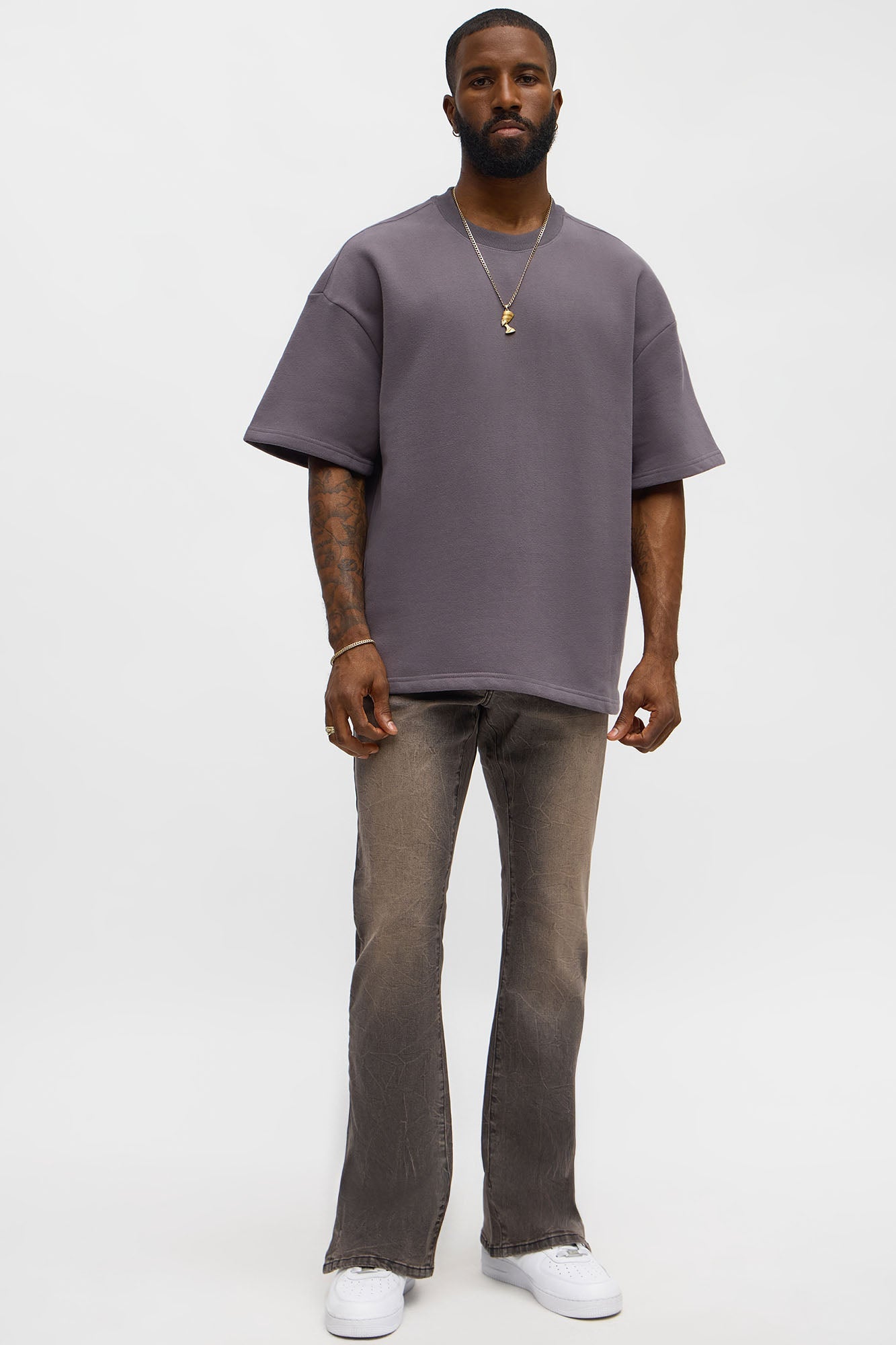 Stacked Skinny Flare Slit Dive Jean - Grey