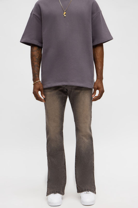 Stacked Skinny Flare Slit Dive Jean - Grey