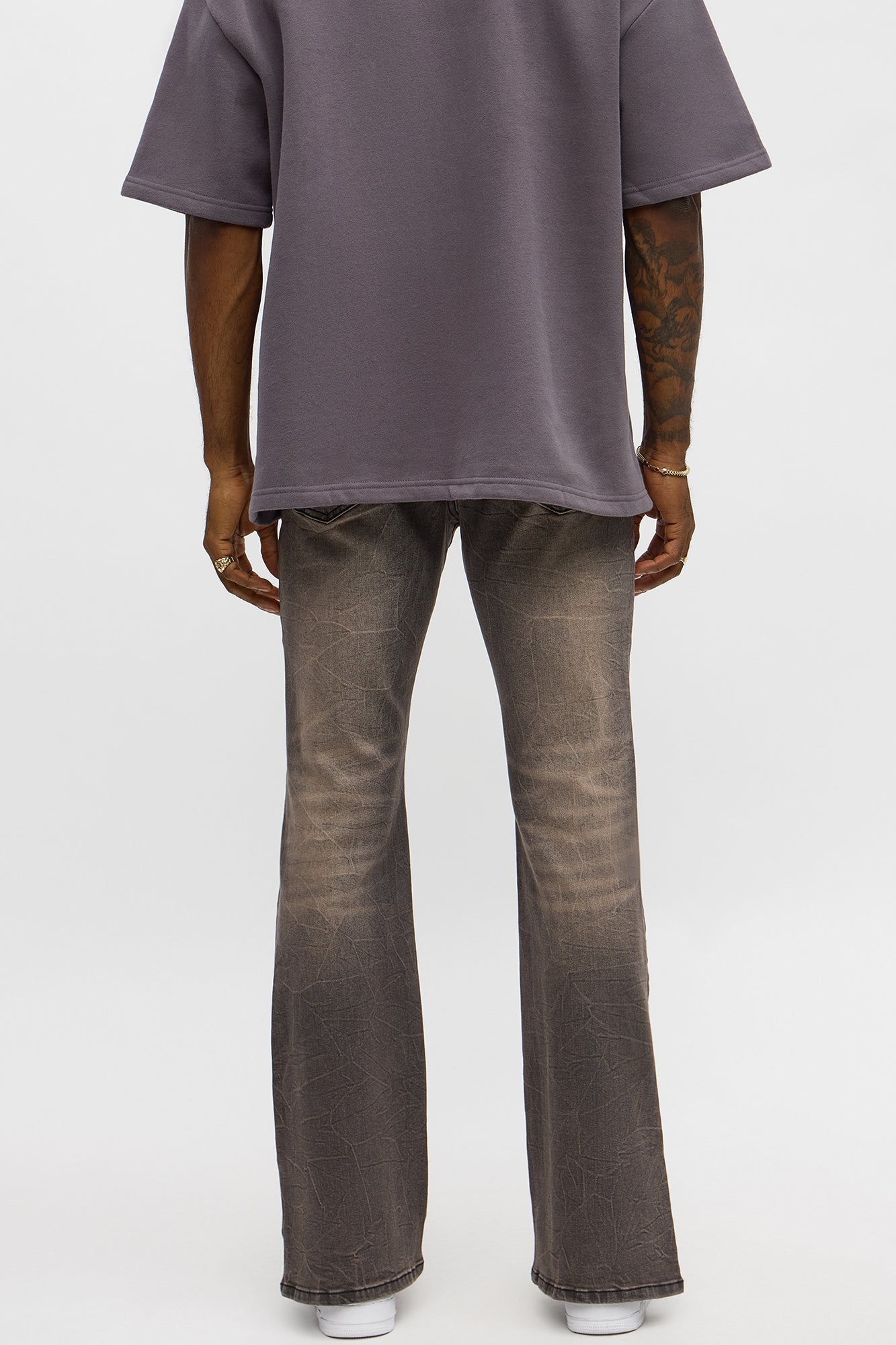 Stacked Skinny Flare Slit Dive Jean - Grey