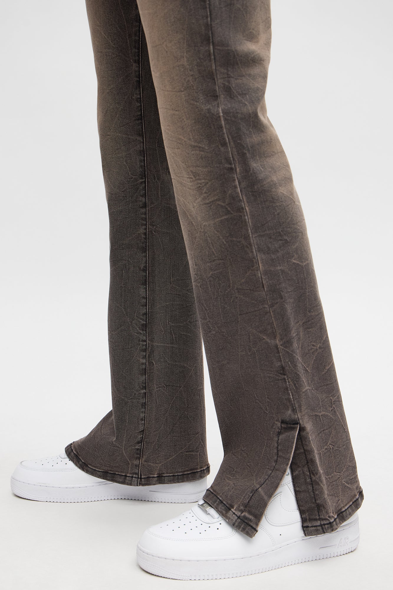 Stacked Skinny Flare Slit Dive Jean - Grey