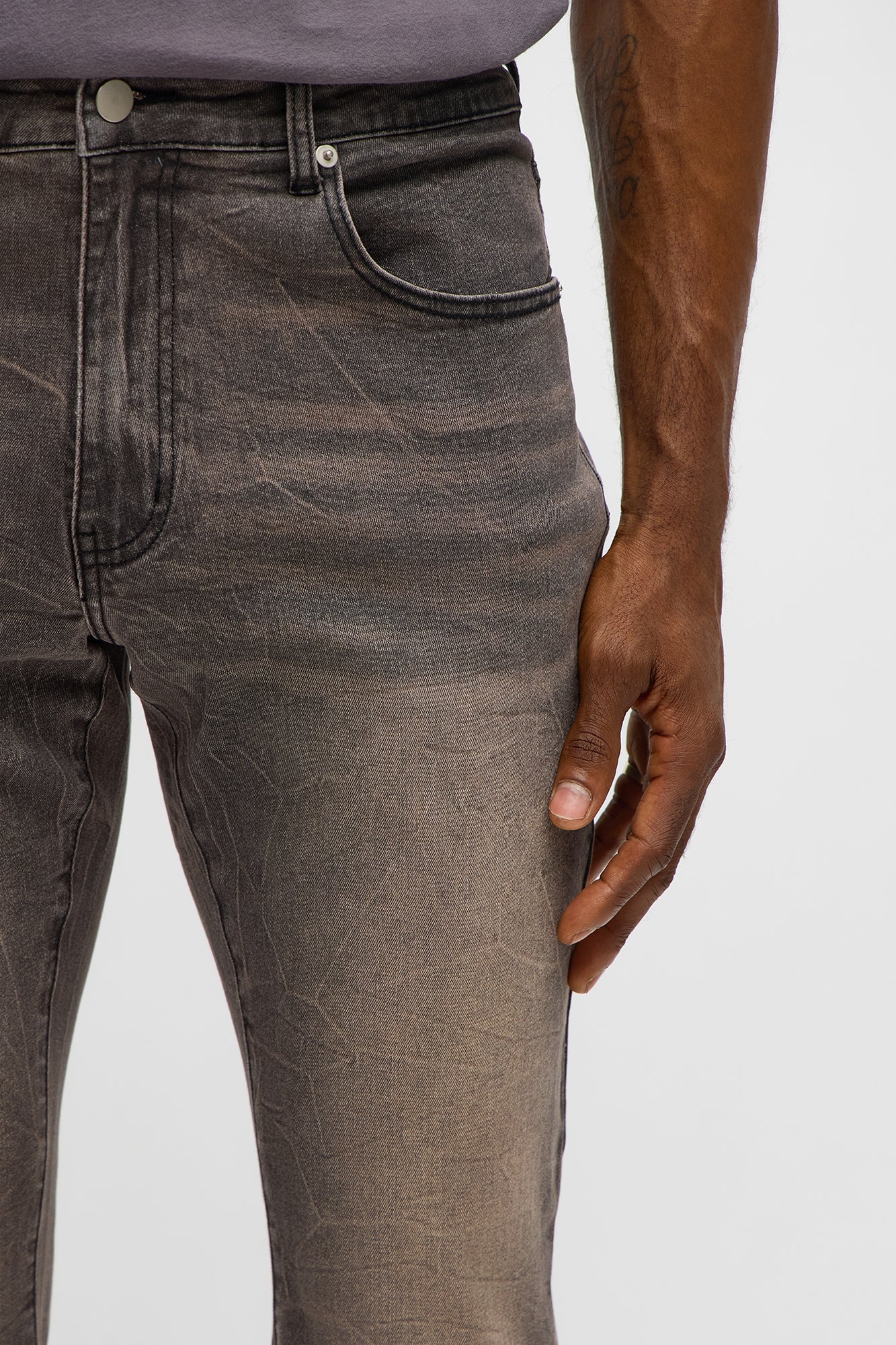 Stacked Skinny Flare Slit Dive Jean - Grey