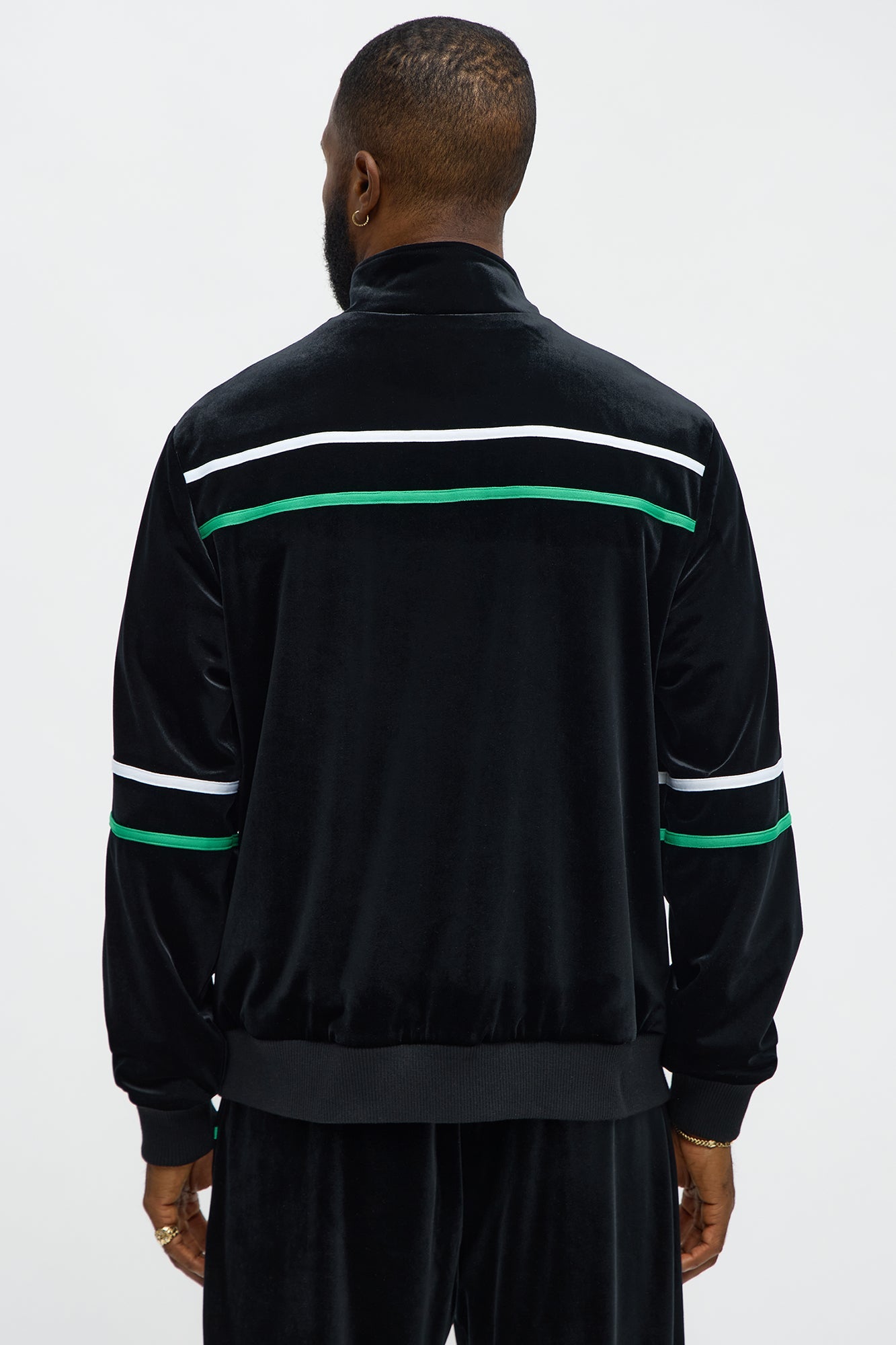 Velour Piped Courtside Track Jacket - Black/Green