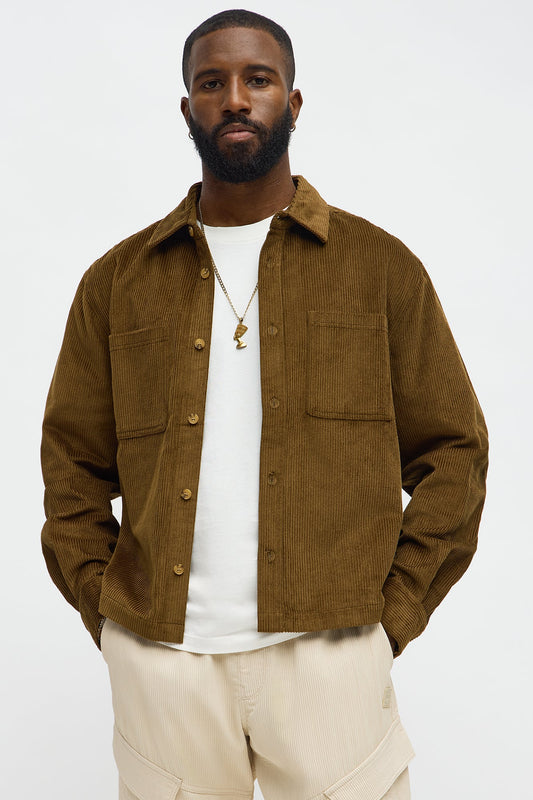 Cropped Corduroy Button Up Shirt - Brown