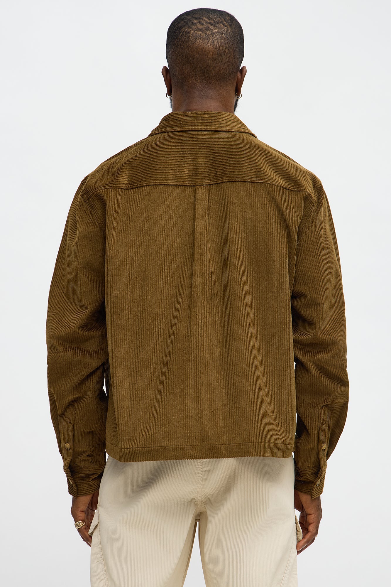 Cropped Corduroy Button Up Shirt - Brown