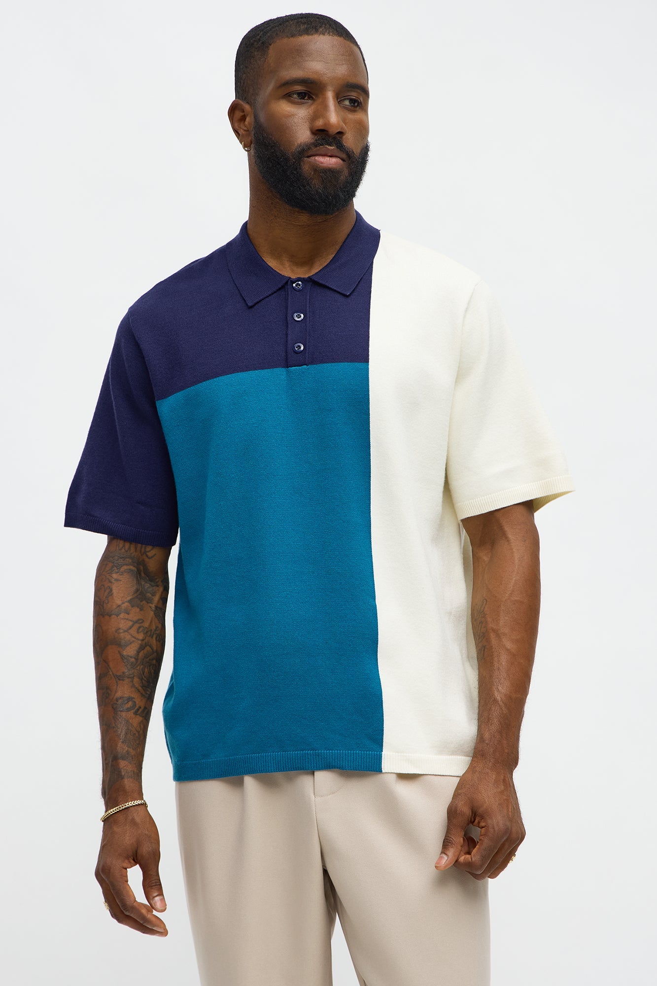 Tetris Color Blocked Knitted Polo - Blue/combo