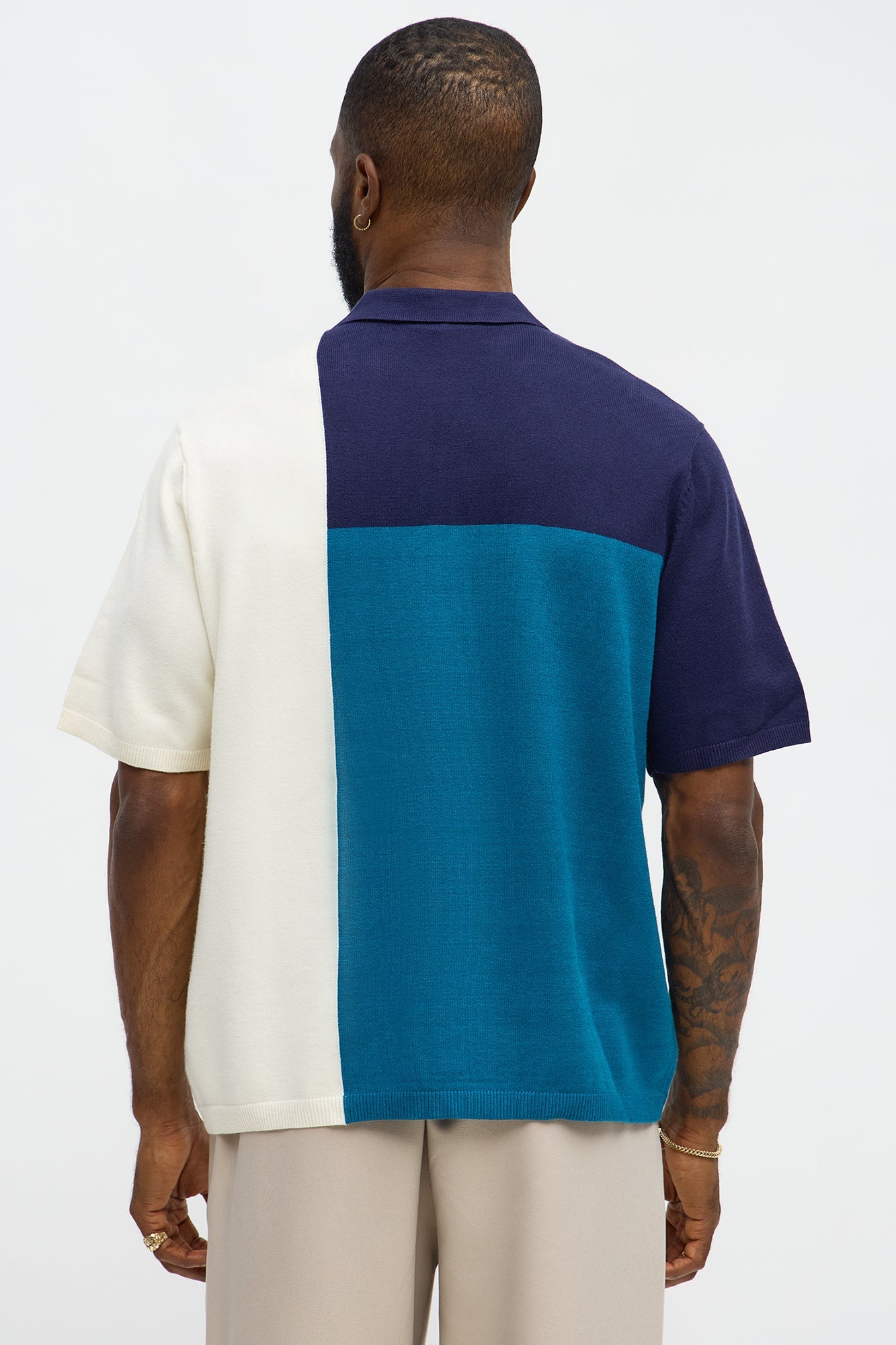 Tetris Color Blocked Knitted Polo - Blue/combo