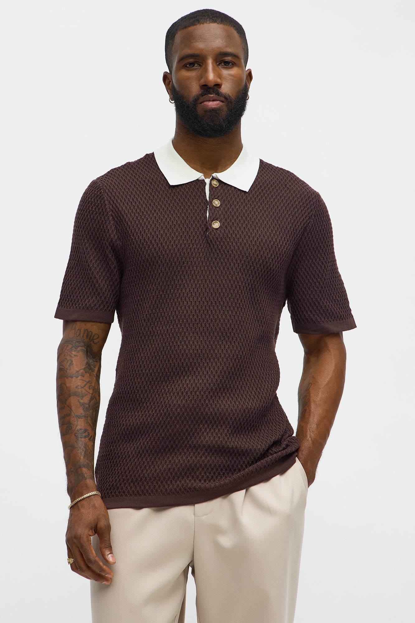 Clubhouse Textured Polo - Brown/combo