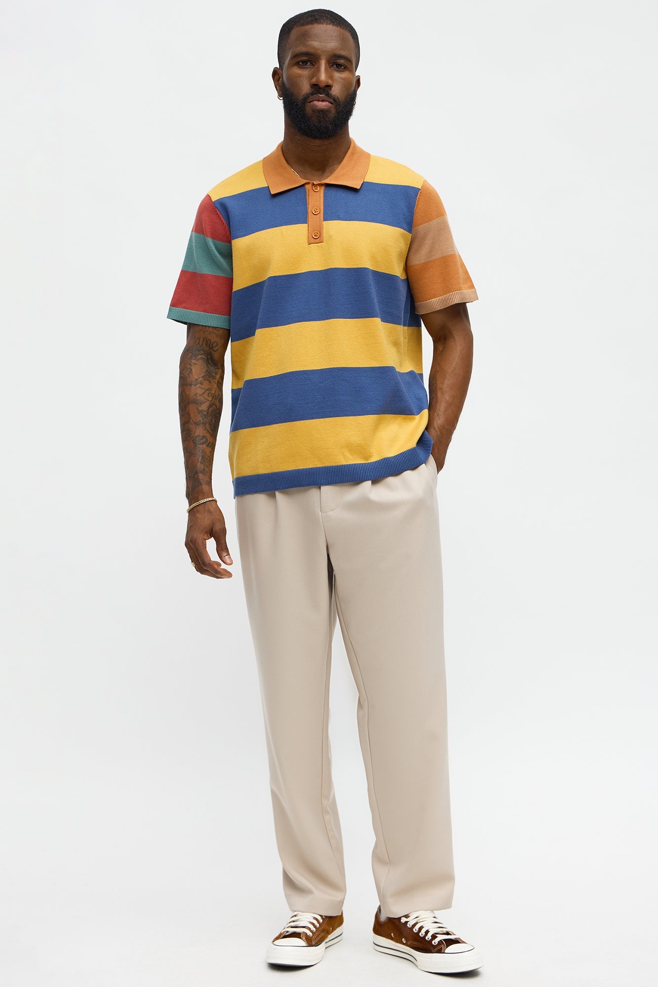 Relaxed Multi Color Dreamer Knitted Polo - Mustard/combo