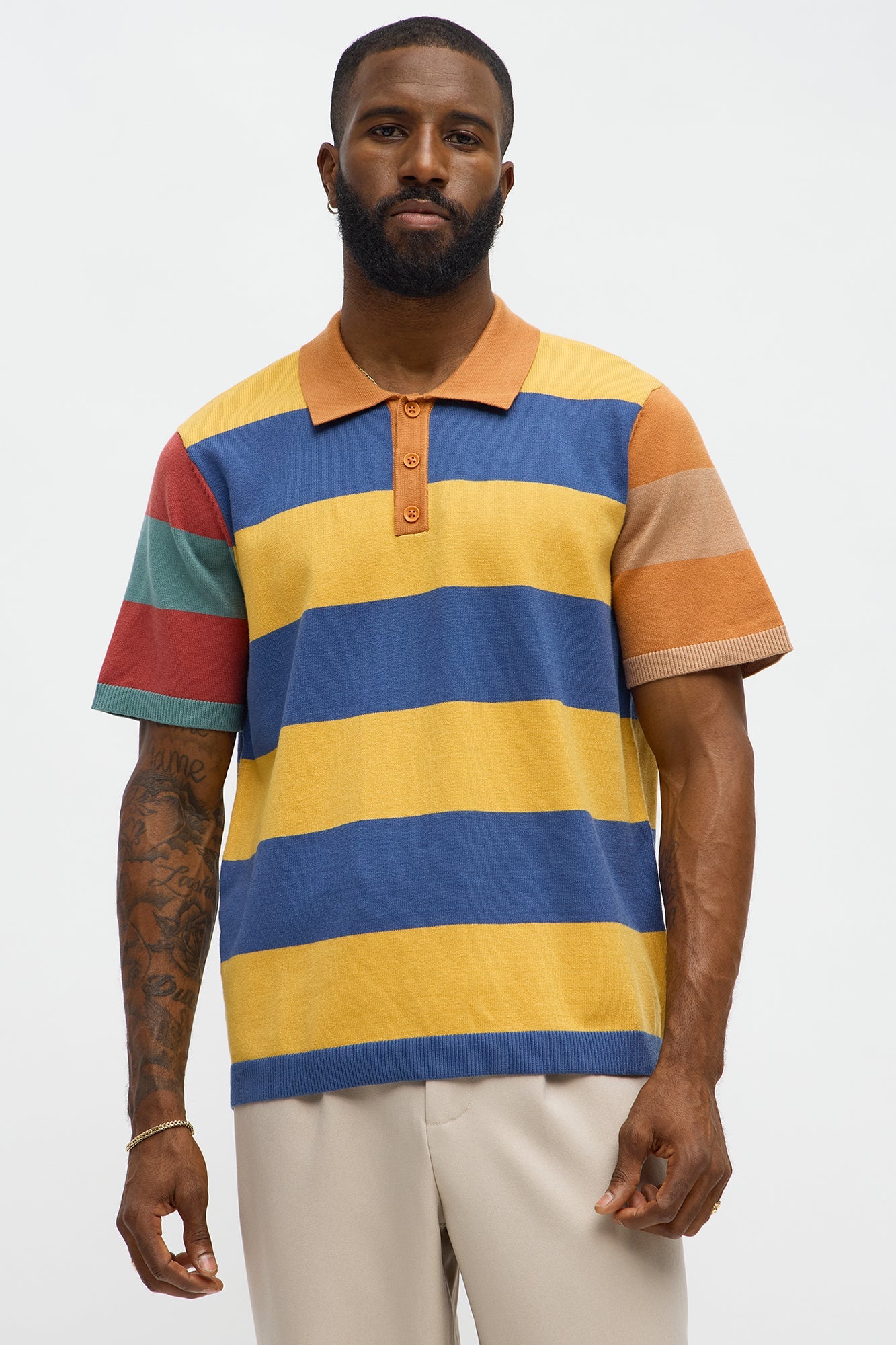 Relaxed Multi Color Dreamer Knitted Polo - Mustard/combo