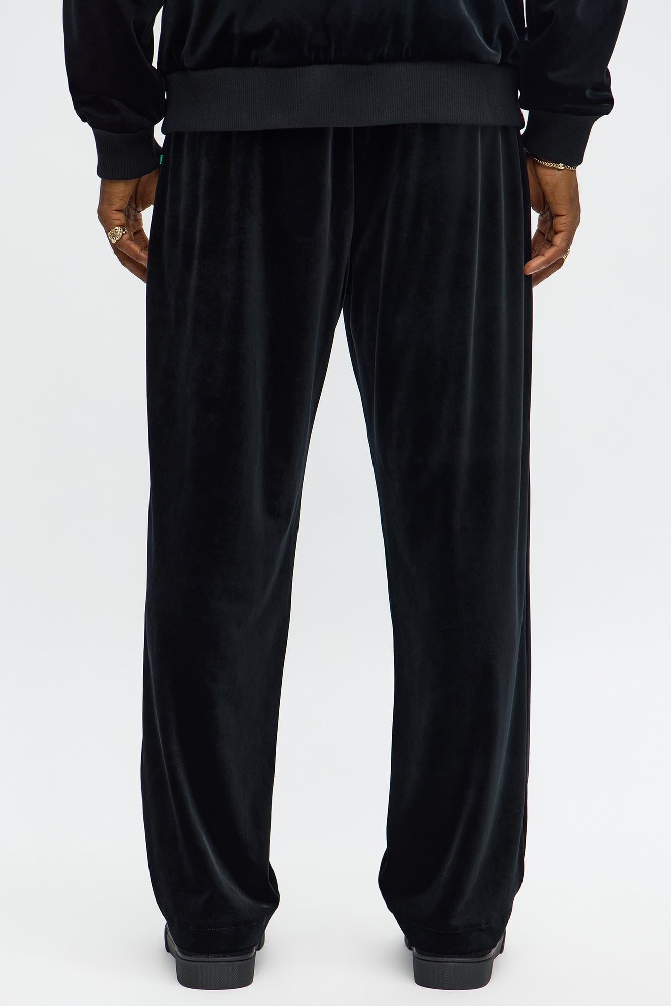 Velour Piped Courtside Straight Track Pant - Black/Green