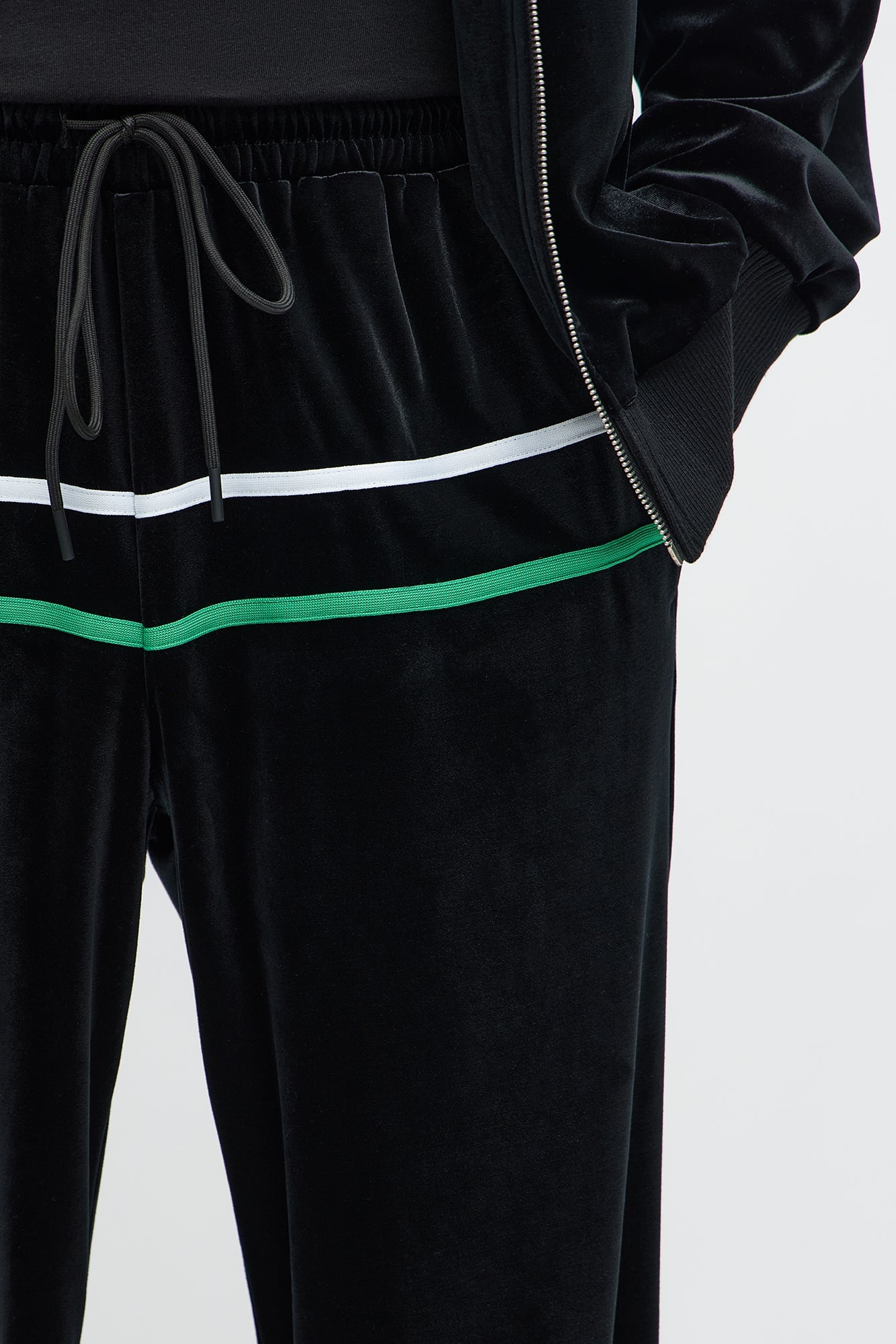 Velour Piped Courtside Straight Track Pant - Black/Green