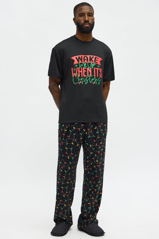 Wake Me Up On Christmas Short Sleeve Holiday Lounge Set - Black/combo