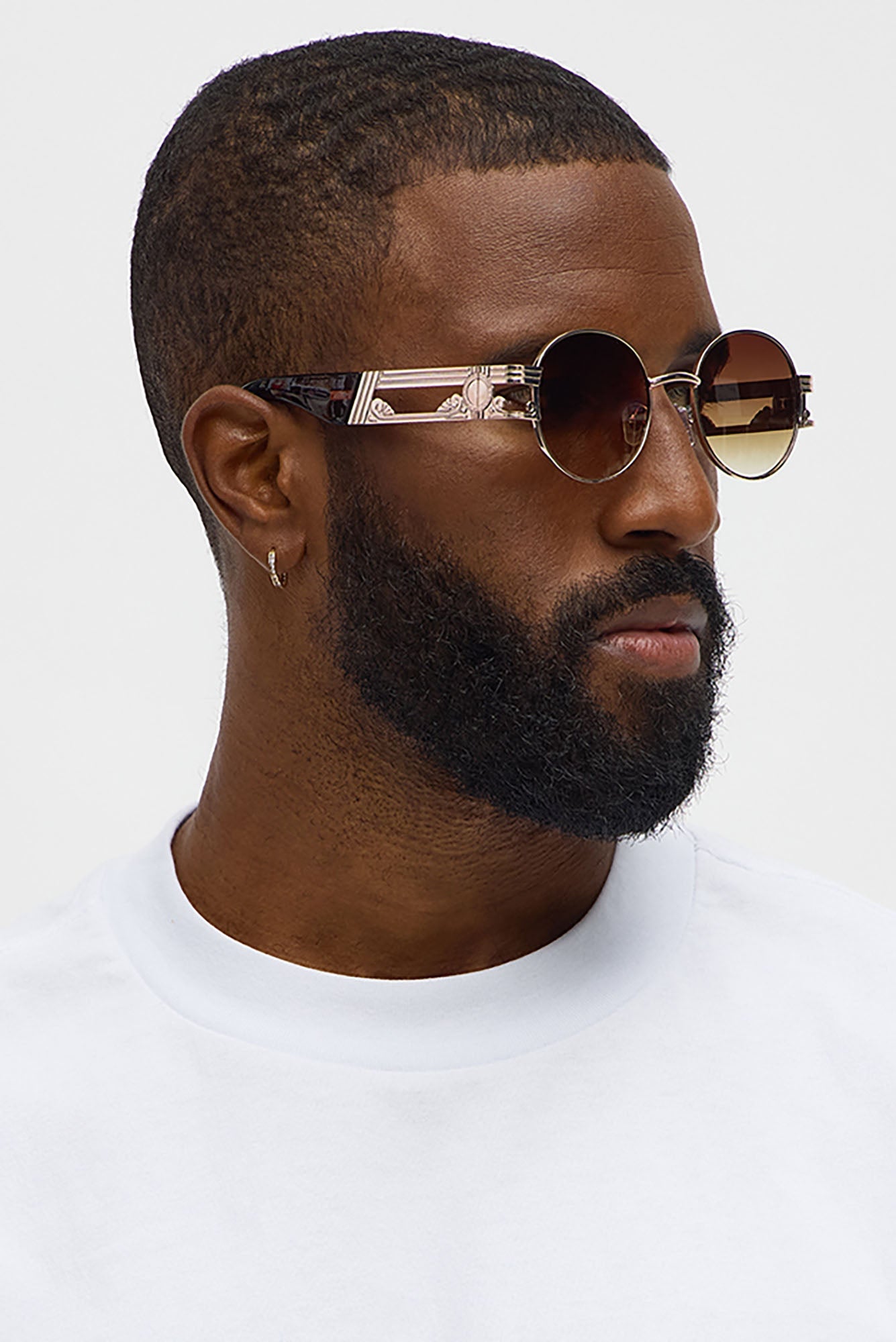 Sleek Oval Metal Frame Sunglasses - Brown