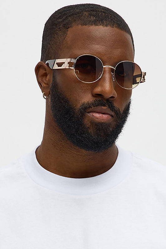 Sleek Oval Metal Frame Sunglasses - Brown