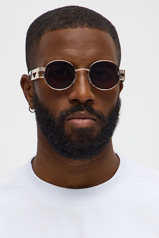 Sleek Oval Metal Frame Sunglasses - Black/Gold