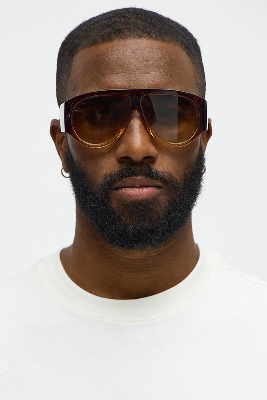 Statement Aviator Sunglasses - Brown