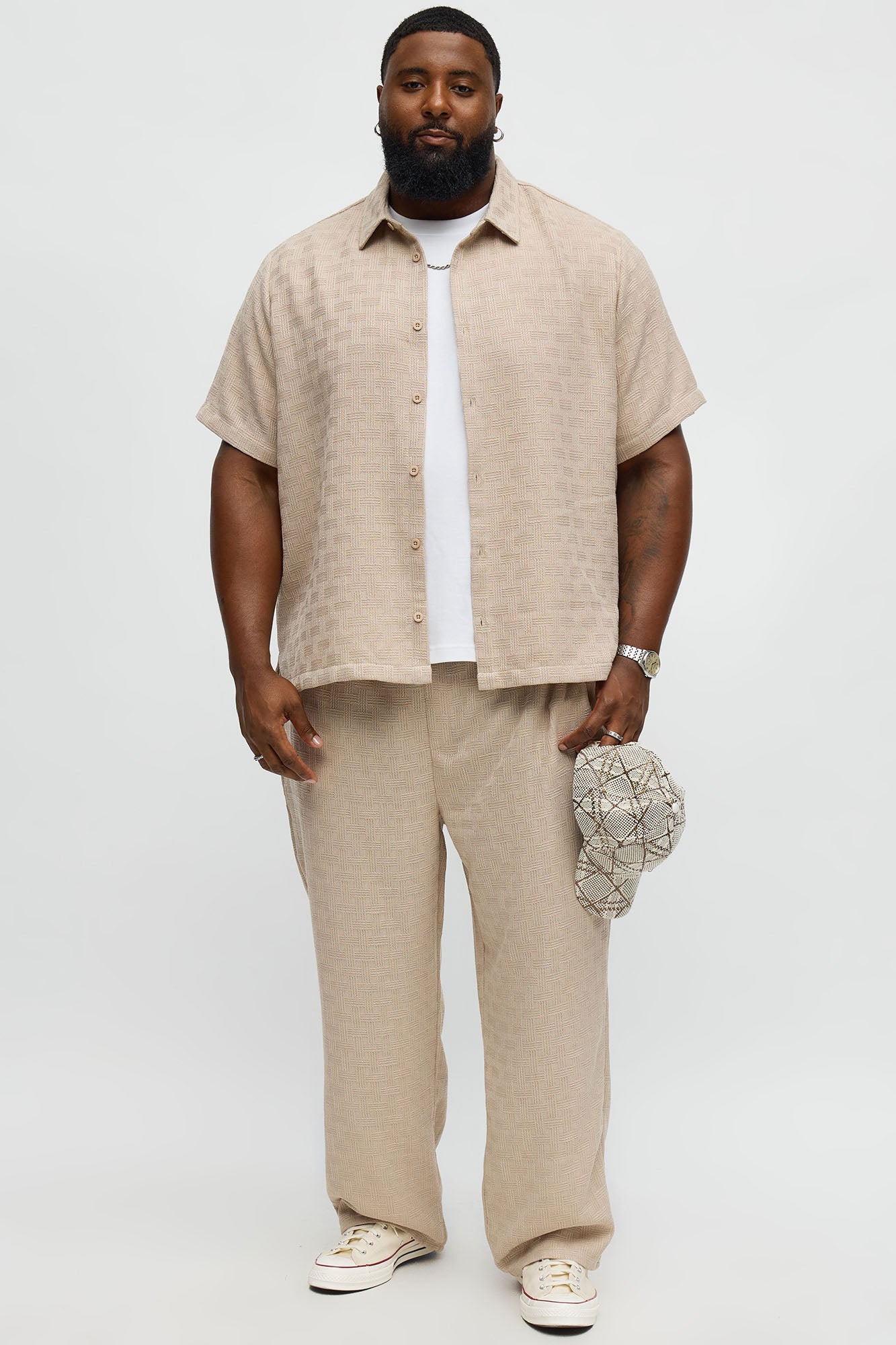 Straight Crosshatch Textured Pant - Taupe