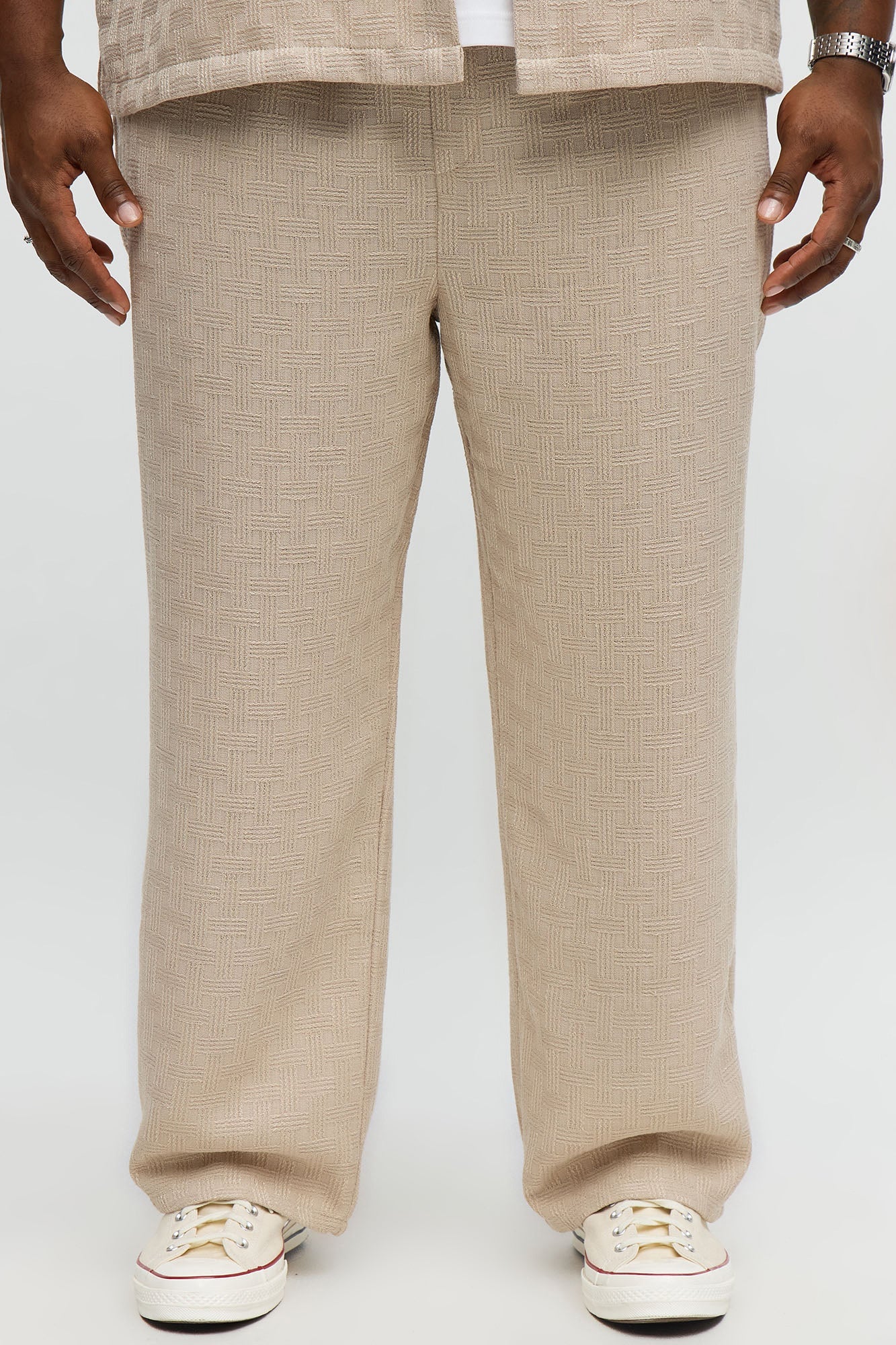 Straight Crosshatch Textured Pant - Taupe