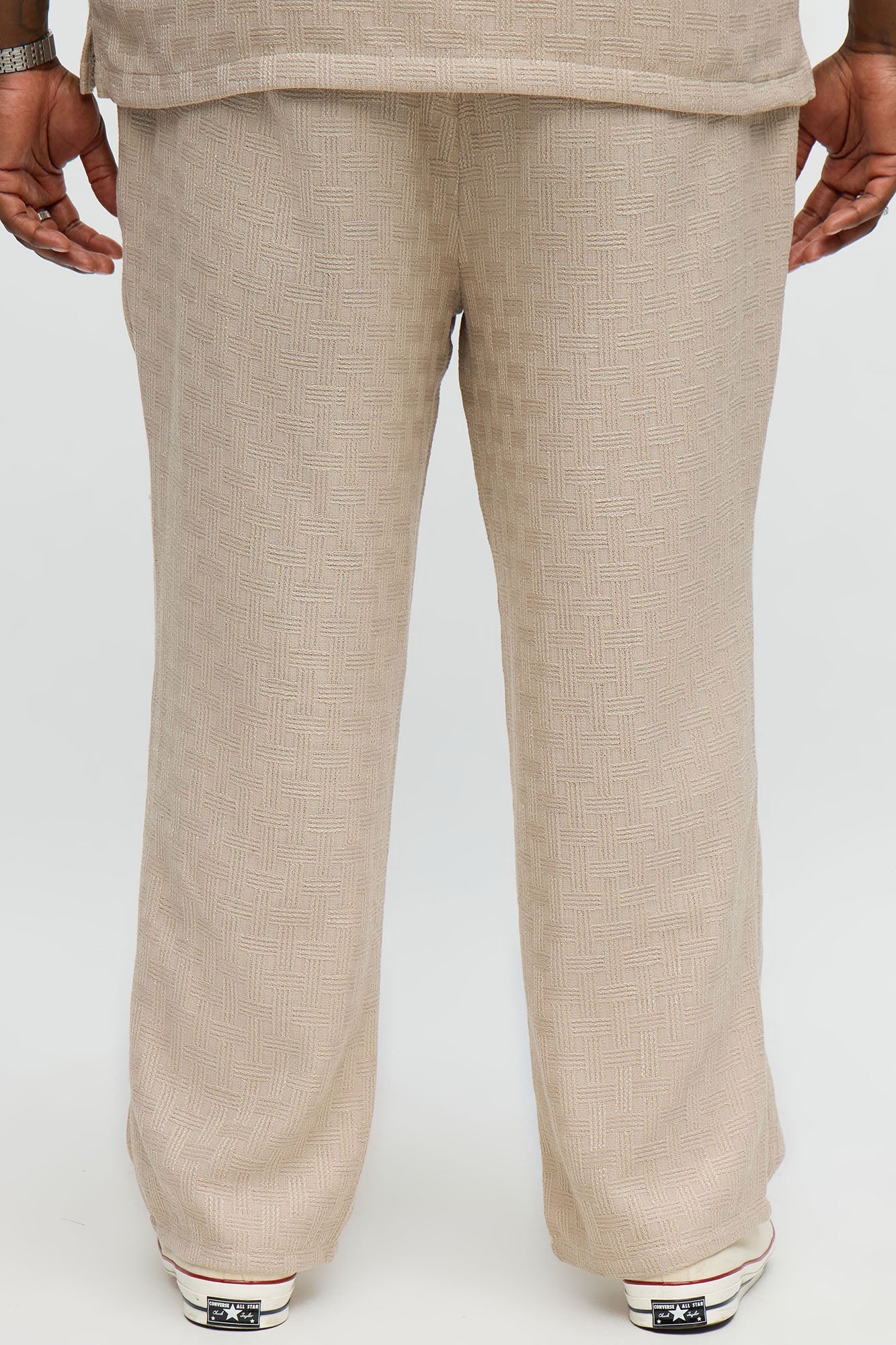 Straight Crosshatch Textured Pant - Taupe