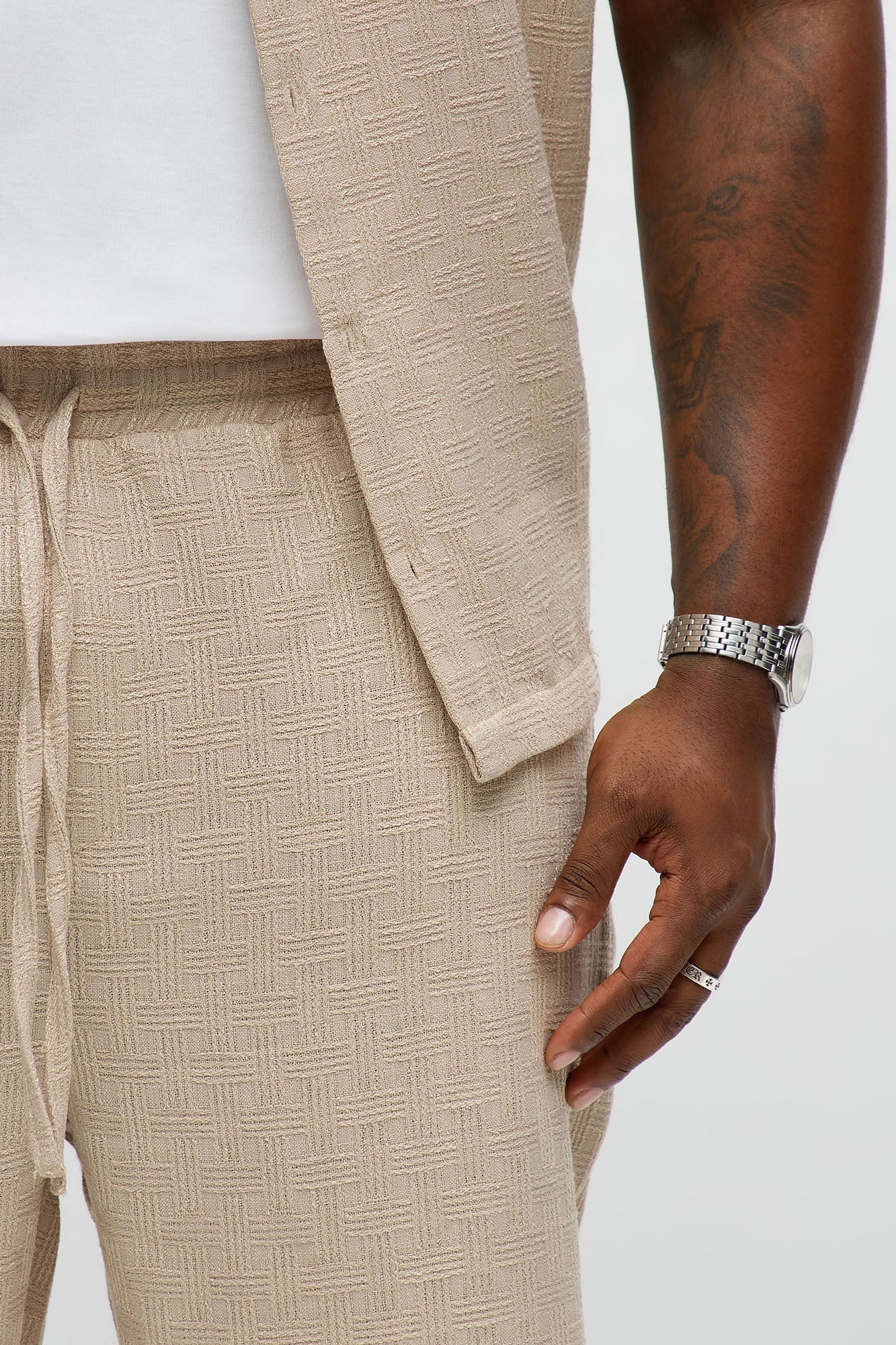 Straight Crosshatch Textured Pant - Taupe