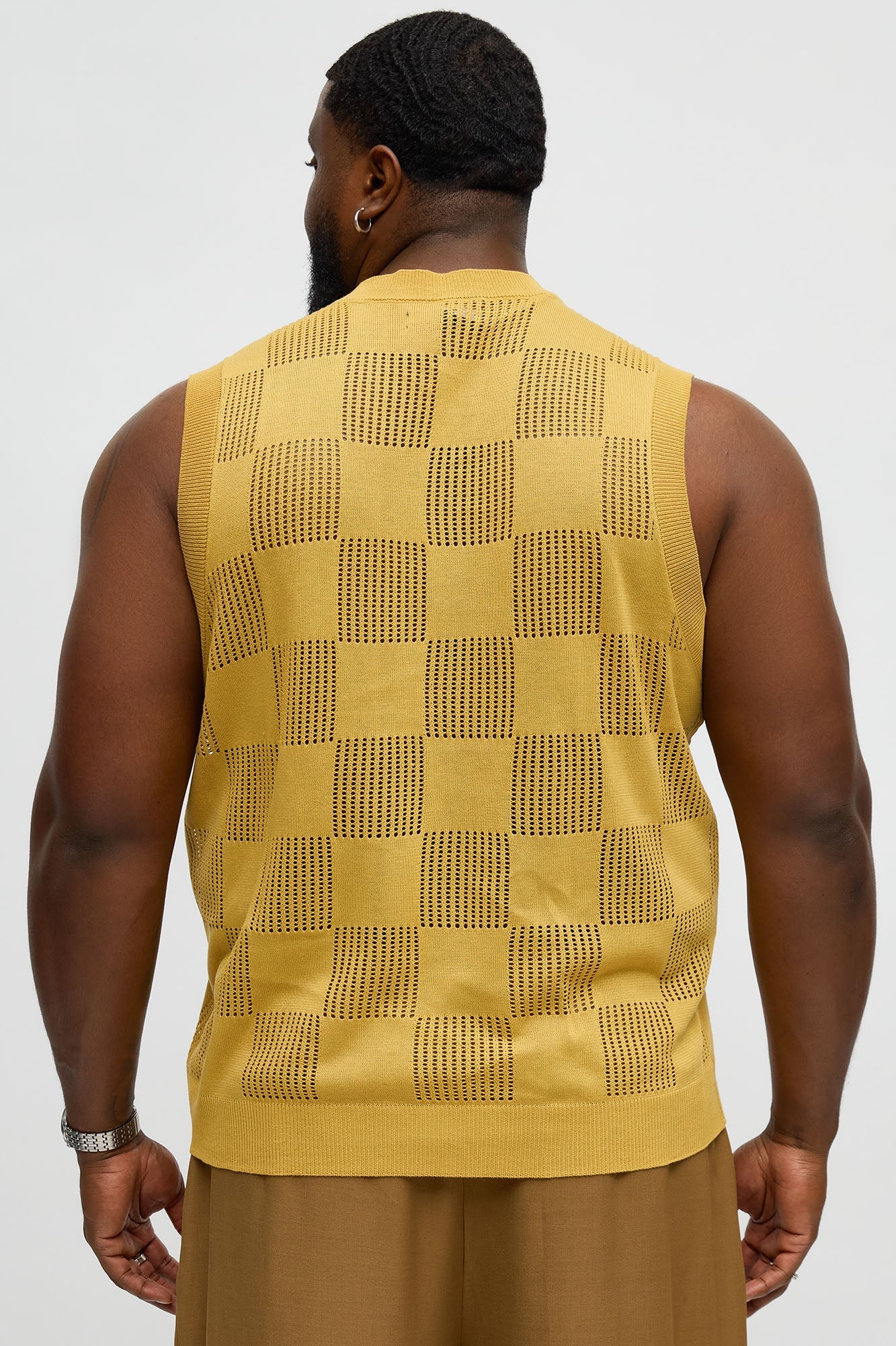 Textured Tiles V-Neck Vest - Mustard