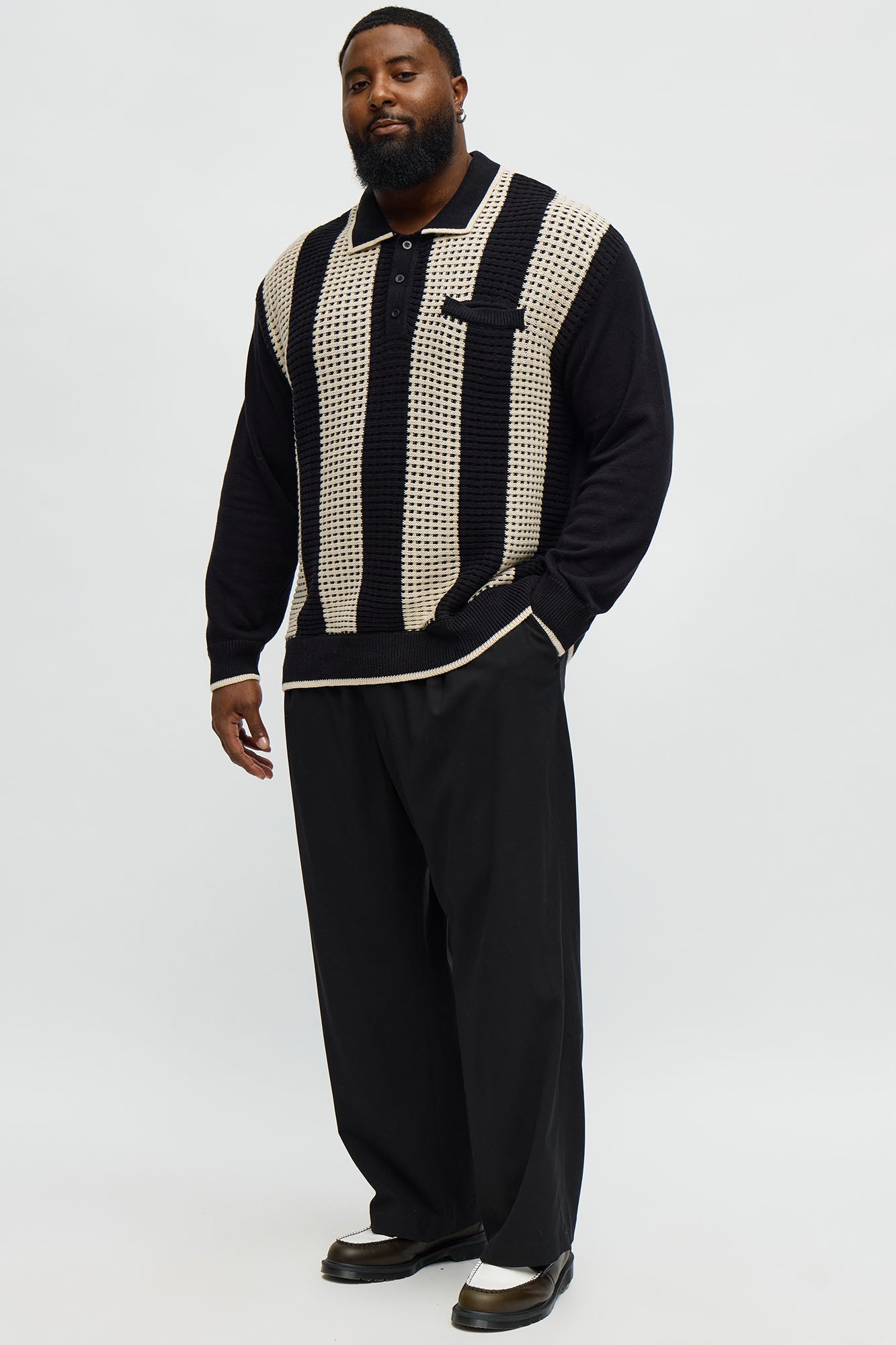 Relaxed Skylines Collared Sweater - Black/combo