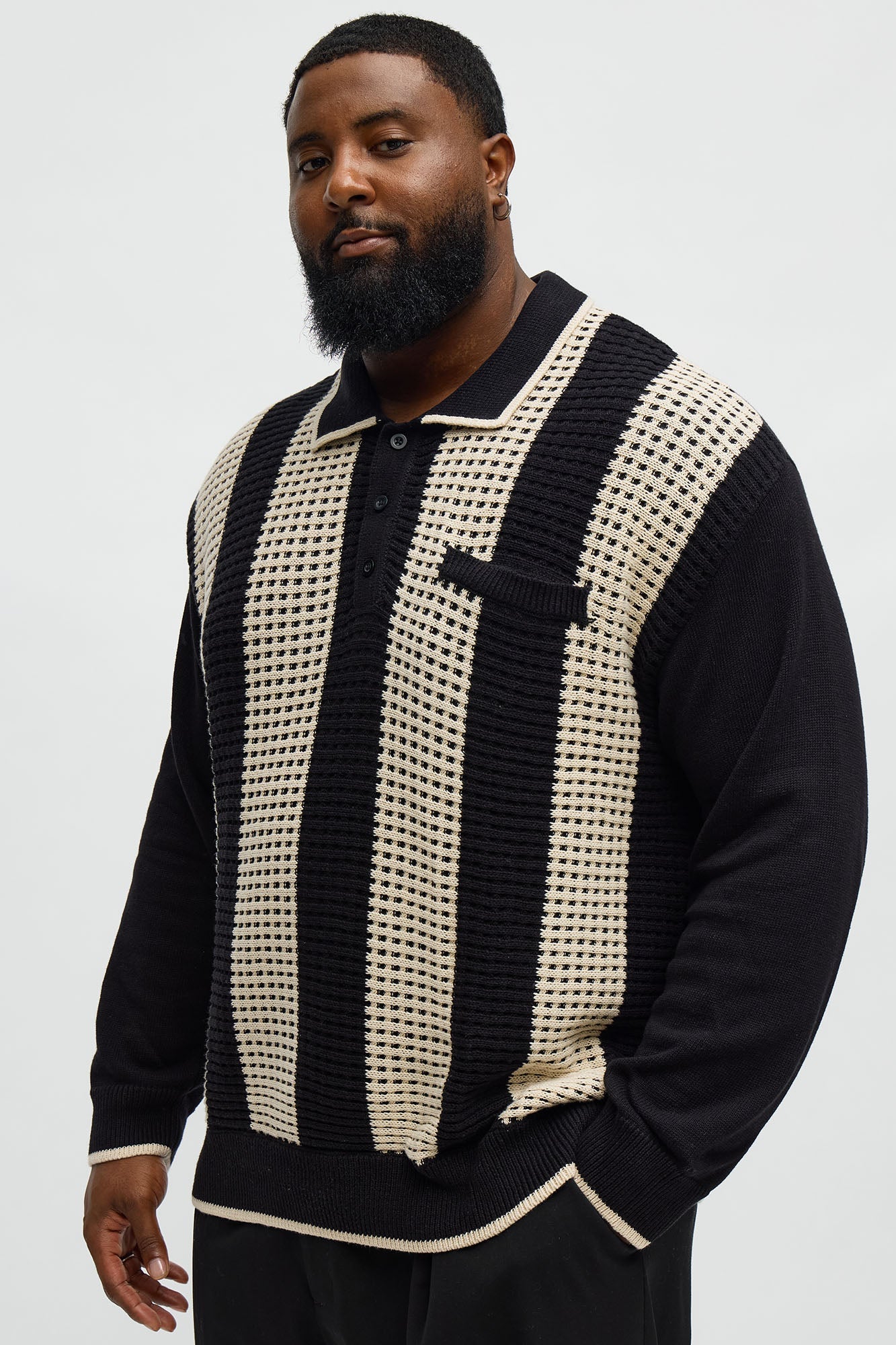 Relaxed Skylines Collared Sweater - Black/combo