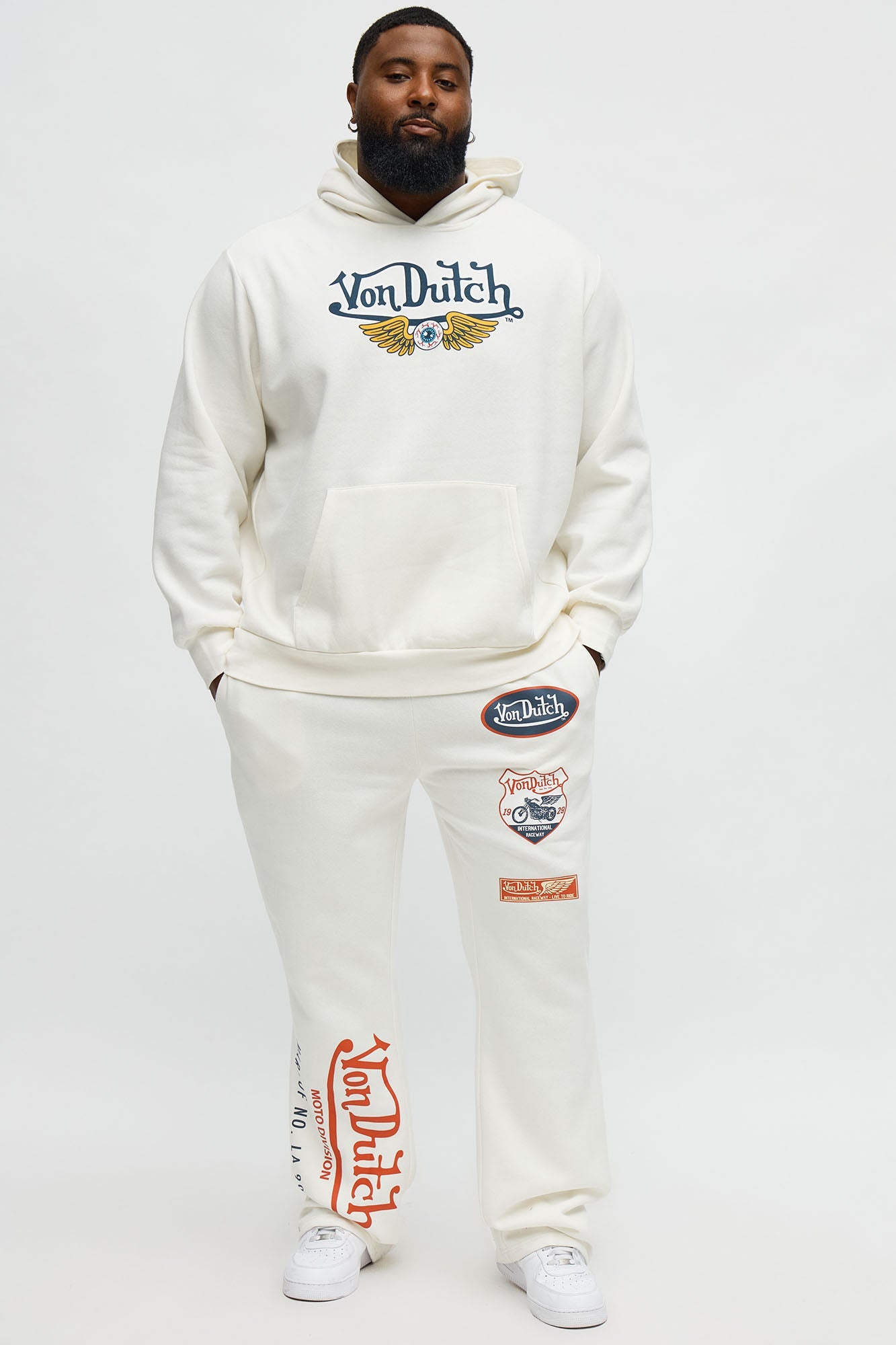 Von Dutch Pinstriped Flared Sweatpants - Cream
