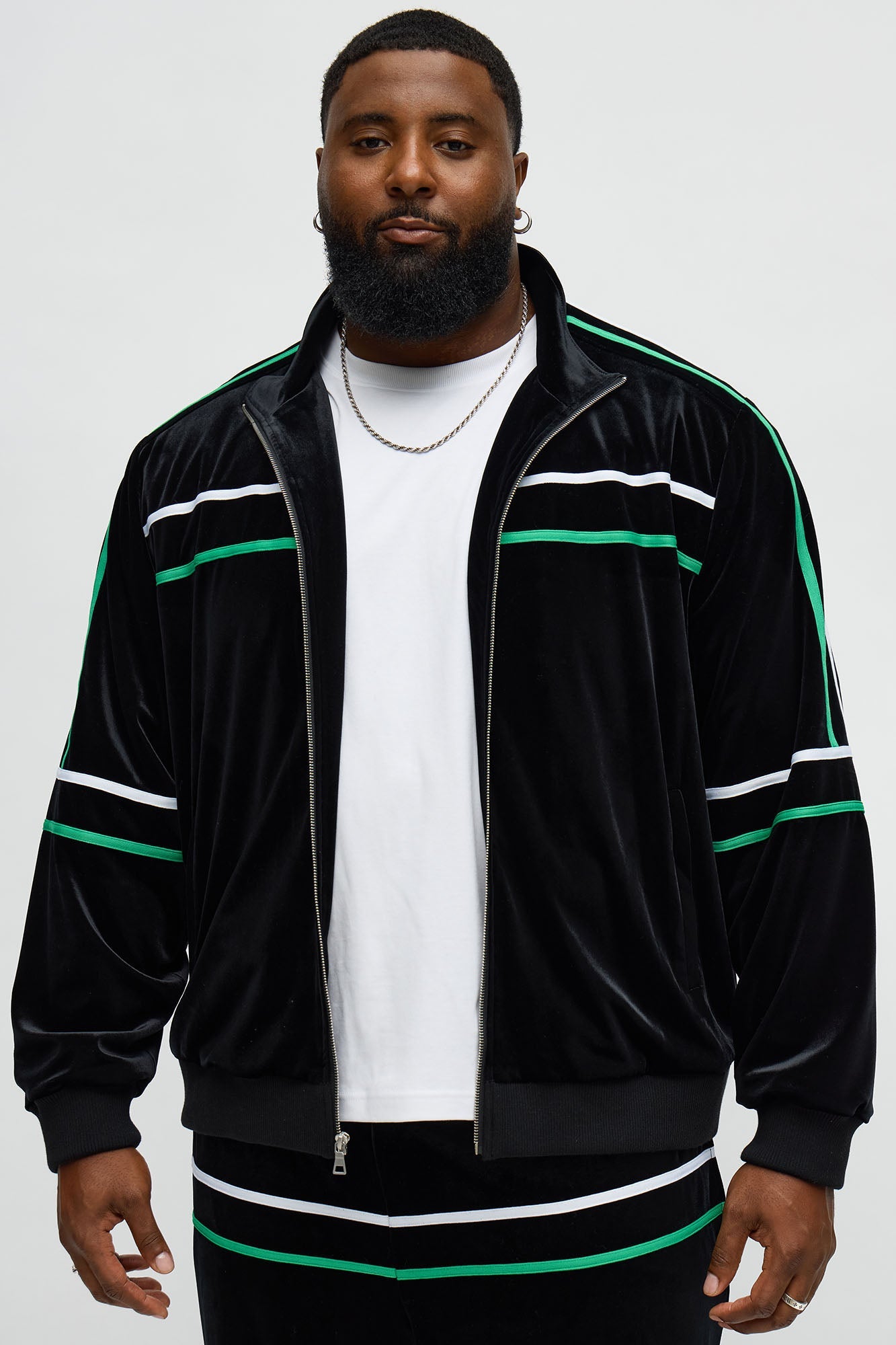 Velour Piped Courtside Track Jacket - Black/Green