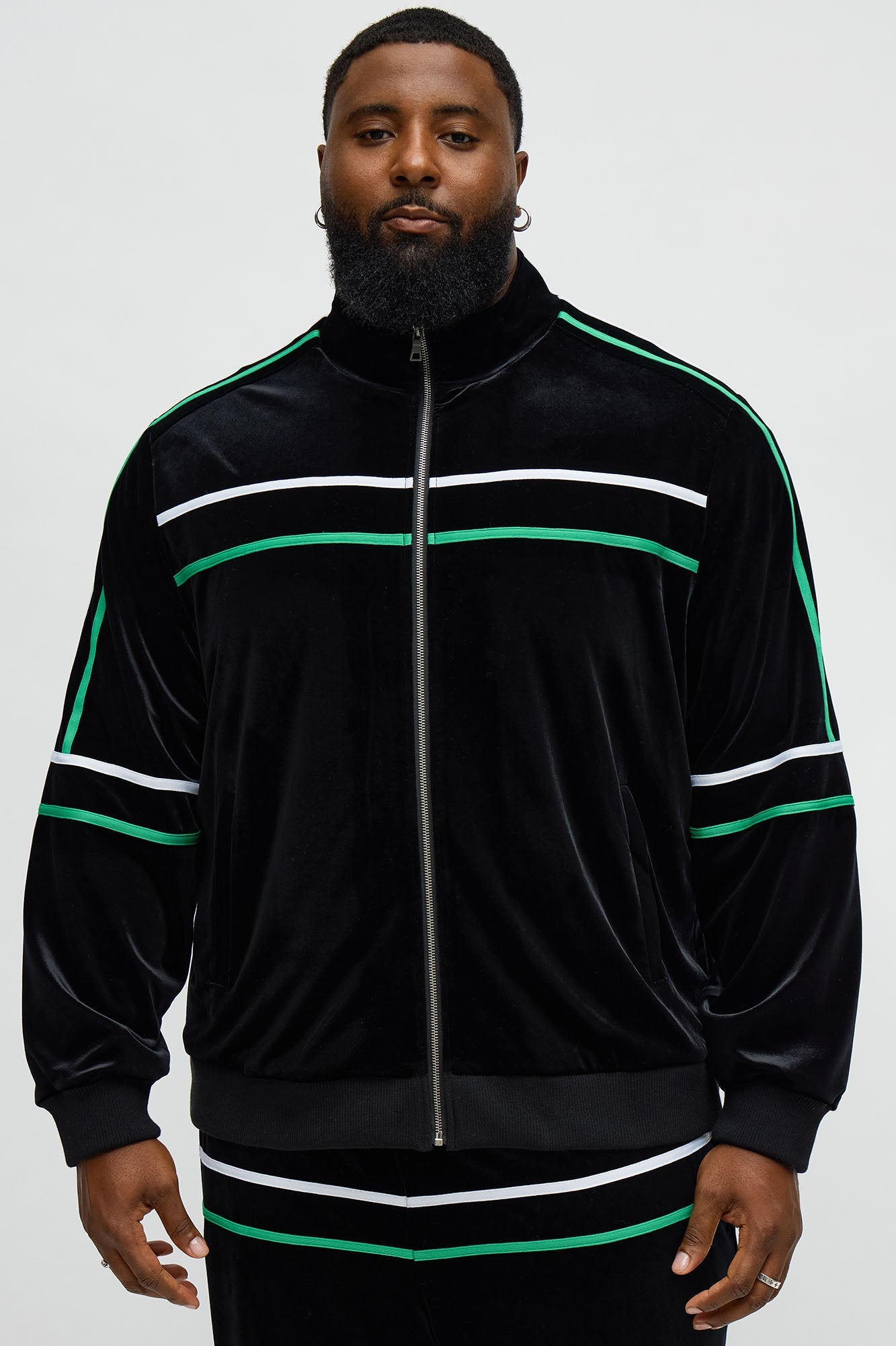 Velour Piped Courtside Track Jacket - Black/Green