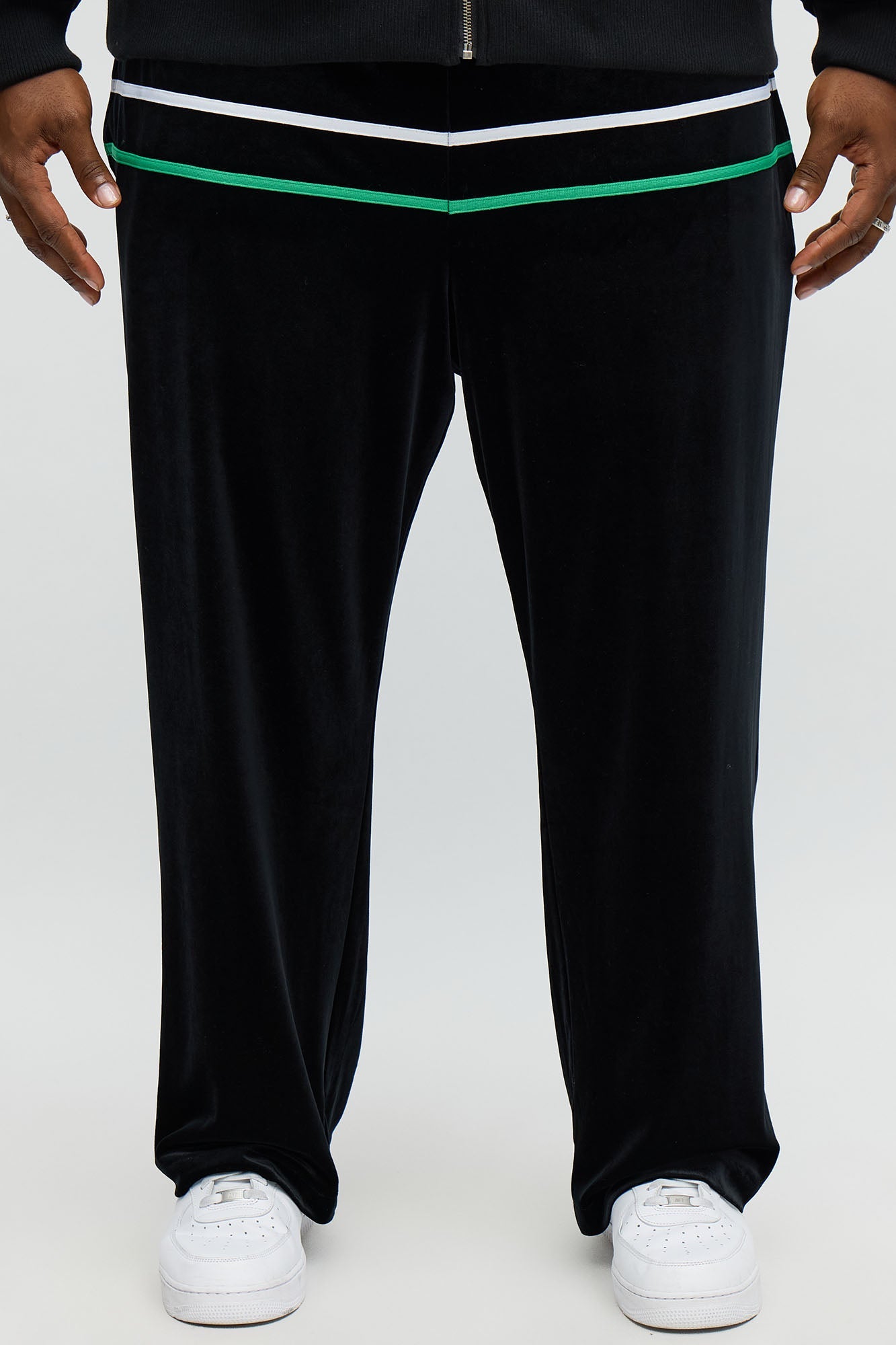 Velour Piped Courtside Straight Track Pant - Black/Green
