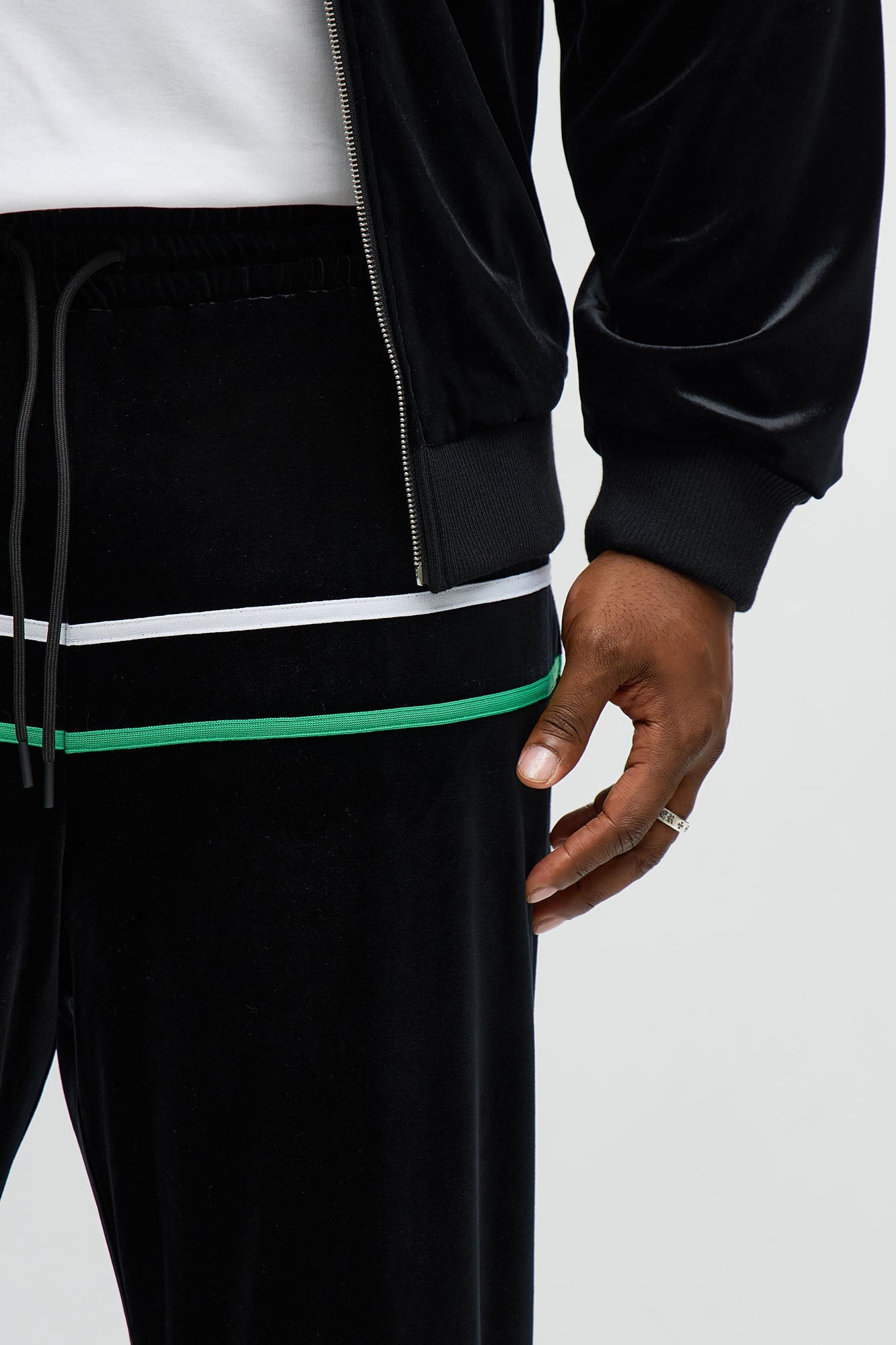 Velour Piped Courtside Straight Track Pant - Black/Green