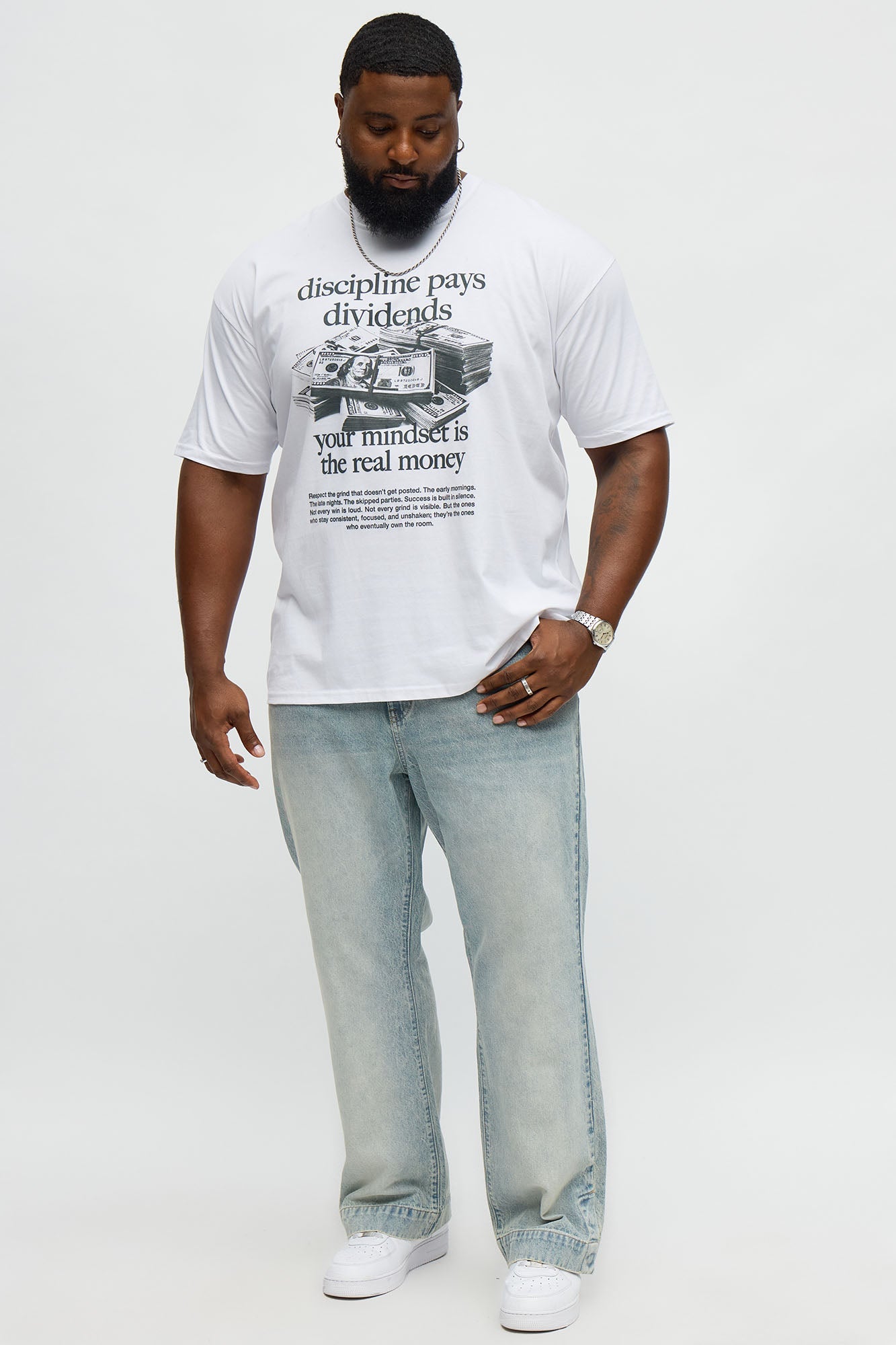 Discipline Pays Dividends Short Sleeve Tee - White